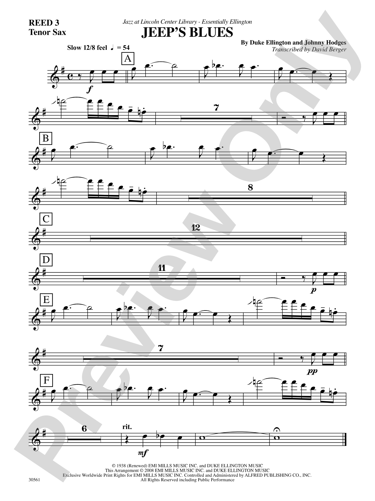 Jeep's Blues: B-flat Tenor Saxophone