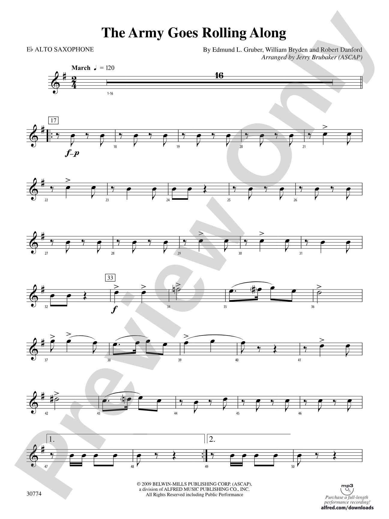 The Army Goes Rolling Along: E-flat Alto Saxophone