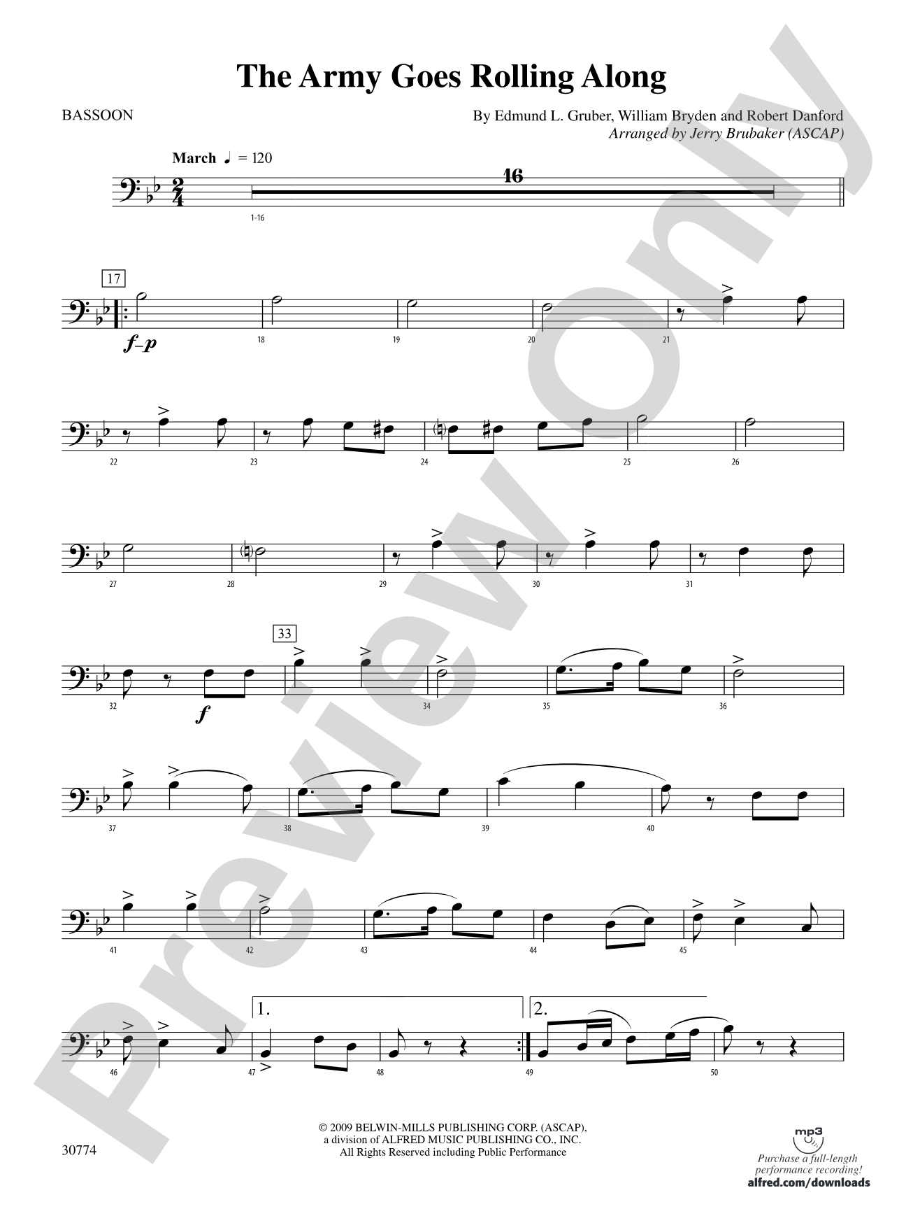 The Army Goes Rolling Along: Bassoon