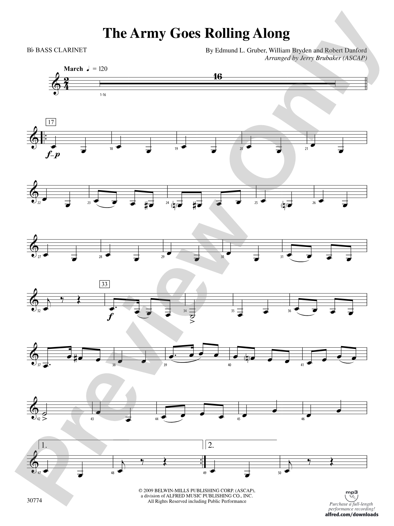 The Army Goes Rolling Along: B-flat Bass Clarinet