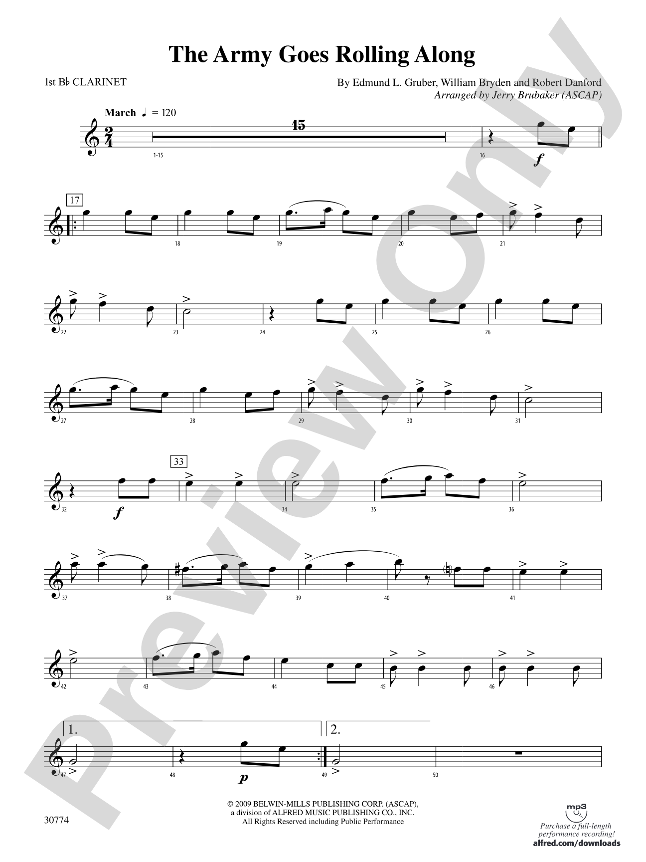 The Army Goes Rolling Along: 1st B-flat Clarinet
