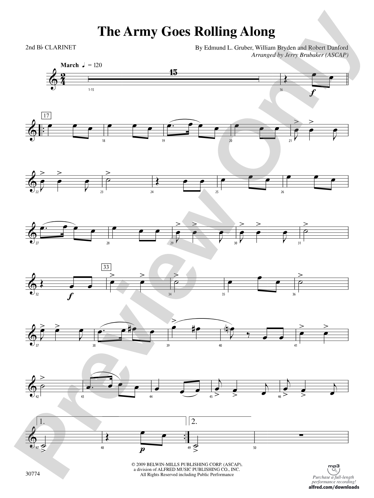 The Army Goes Rolling Along: 2nd B-flat Clarinet