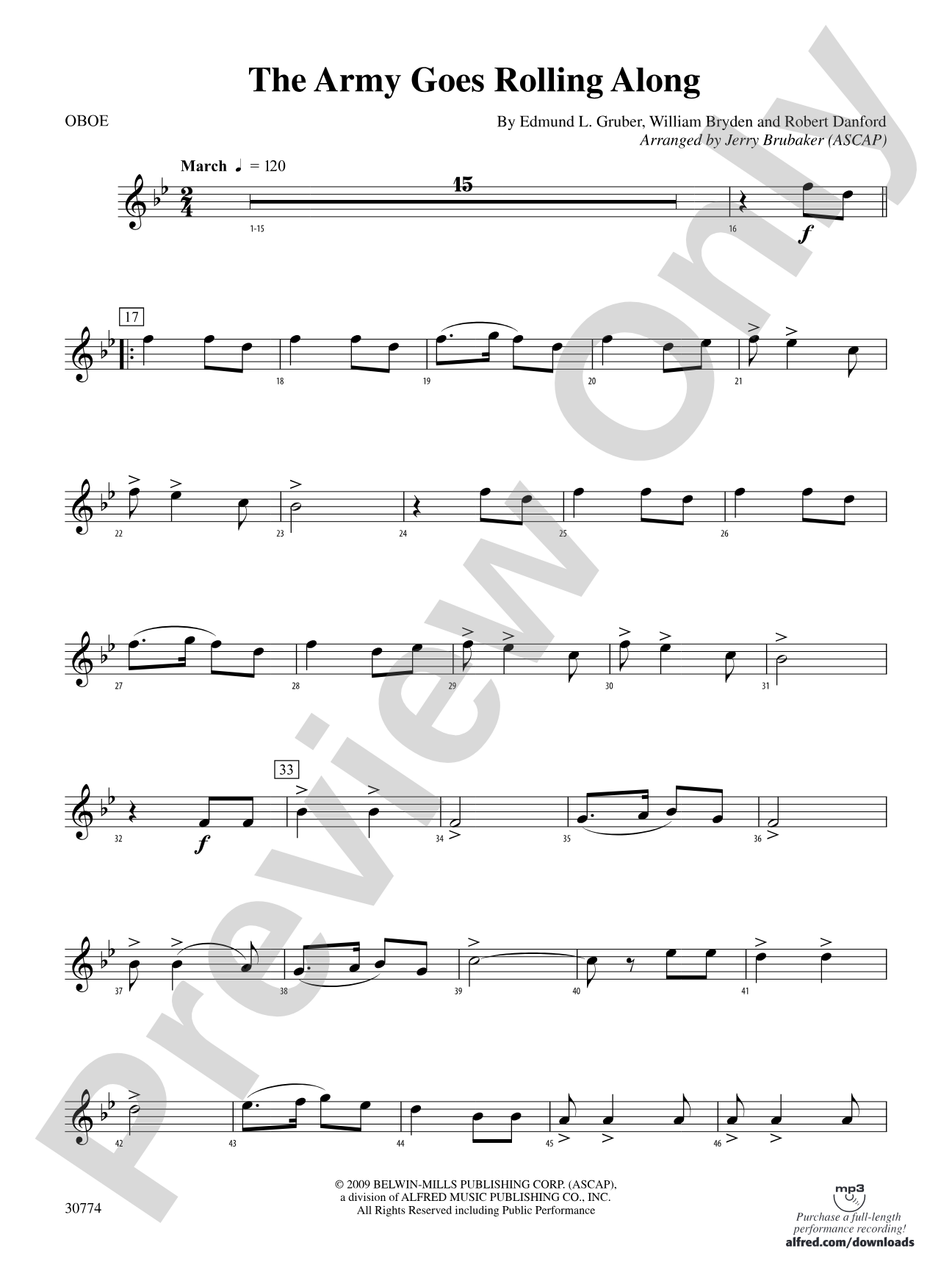 The Army Goes Rolling Along: Oboe