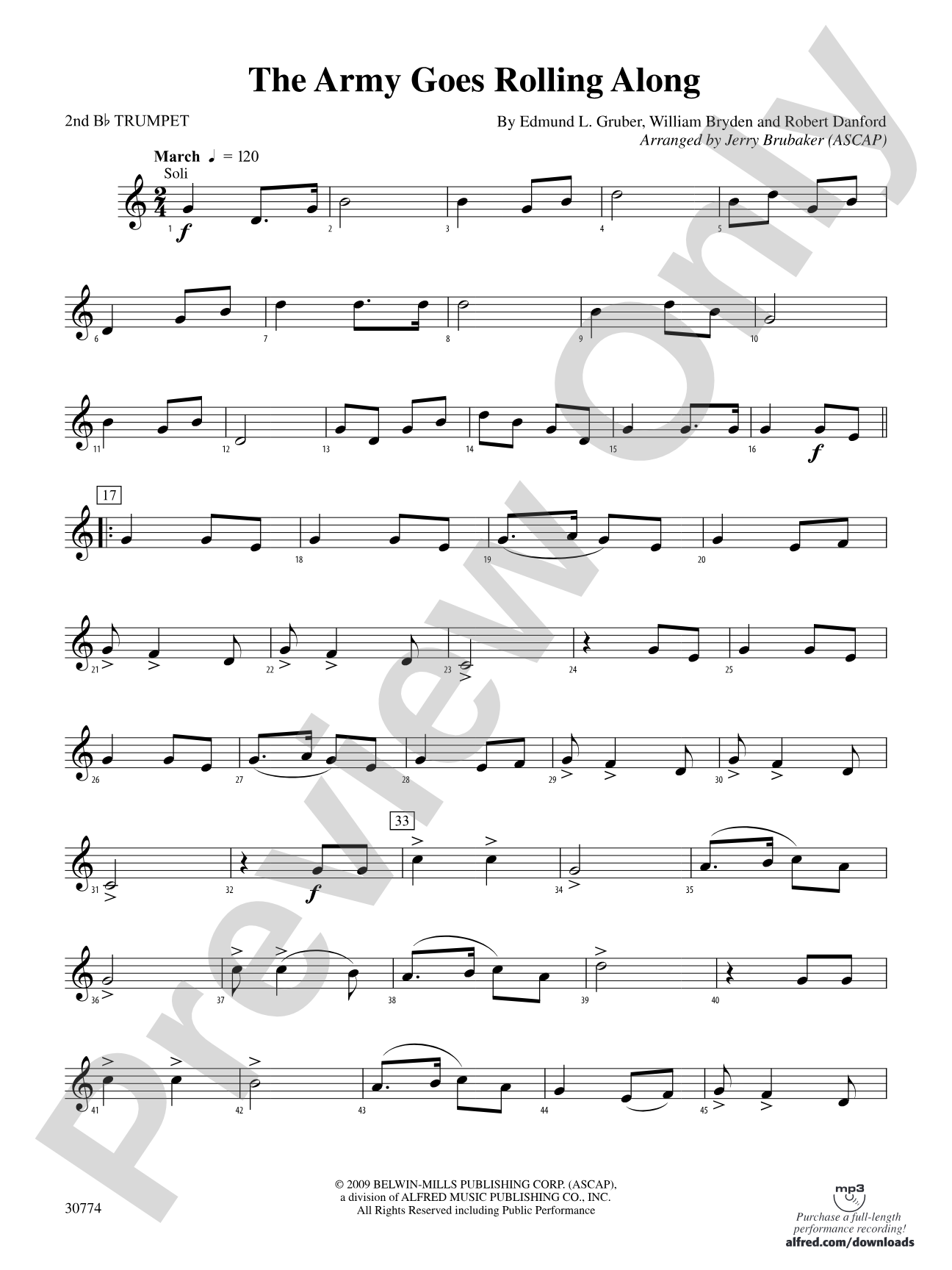 The Army Goes Rolling Along: 2nd B-flat Trumpet