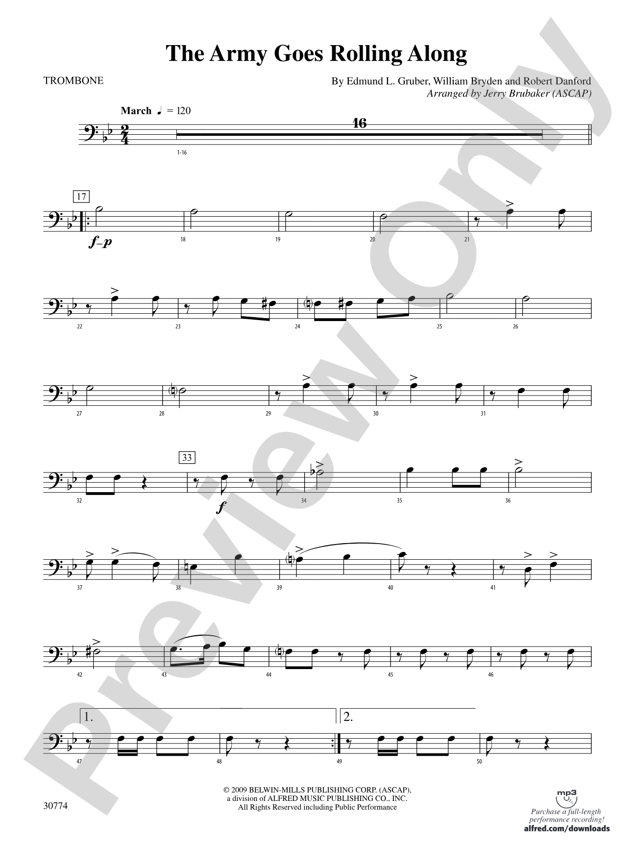 The Army Goes Rolling Along: 1st Trombone
