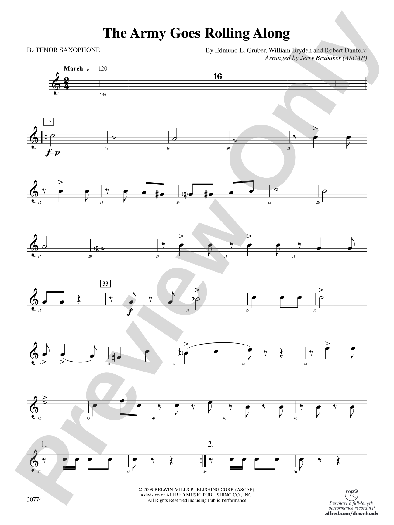The Army Goes Rolling Along: B-flat Tenor Saxophone