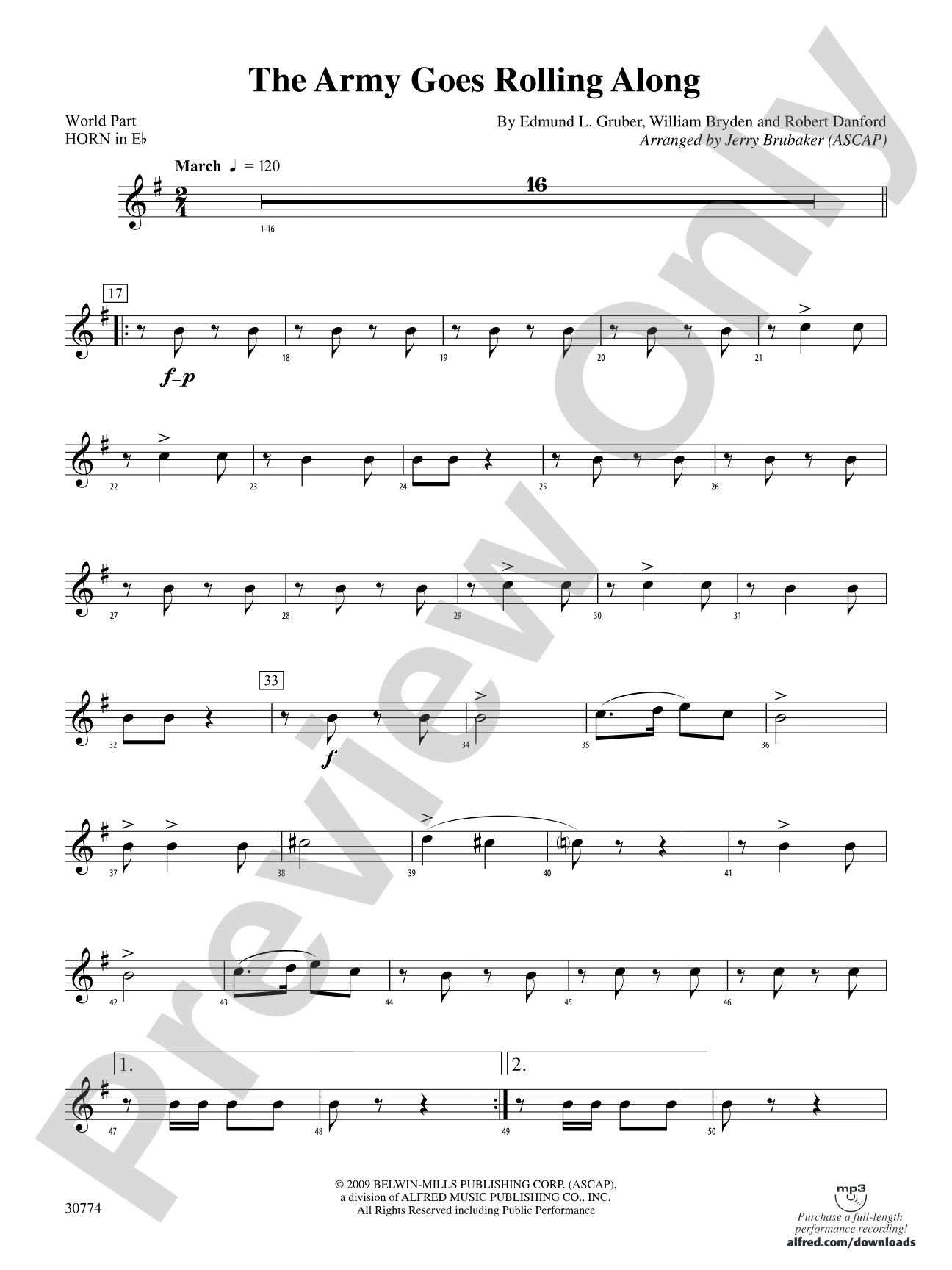 The Army Goes Rolling Along: (wp) 1st Horn in E-flat