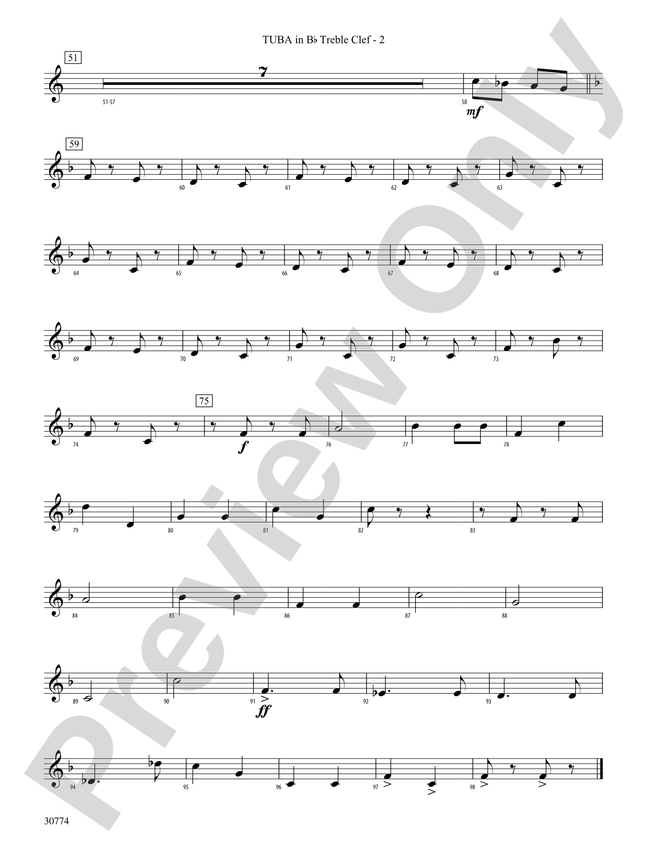 The Army Goes Rolling Along: (wp) B-flat Tuba T.C.