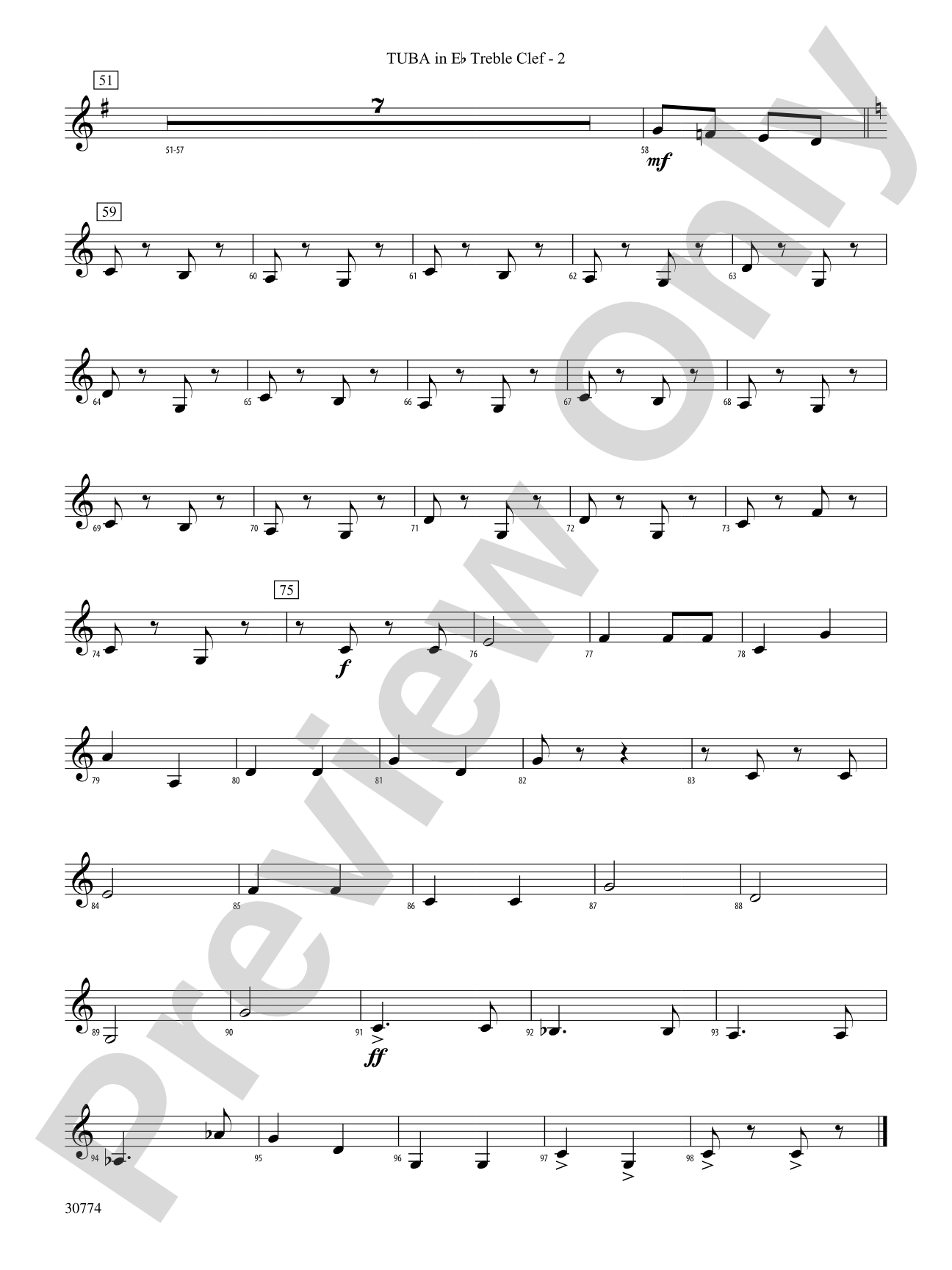 The Army Goes Rolling Along: (wp) E-flat Tuba T.C.