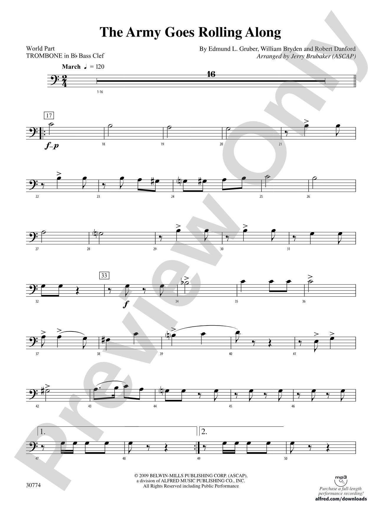The Army Goes Rolling Along: (wp) 1st B-flat Trombone B.C.