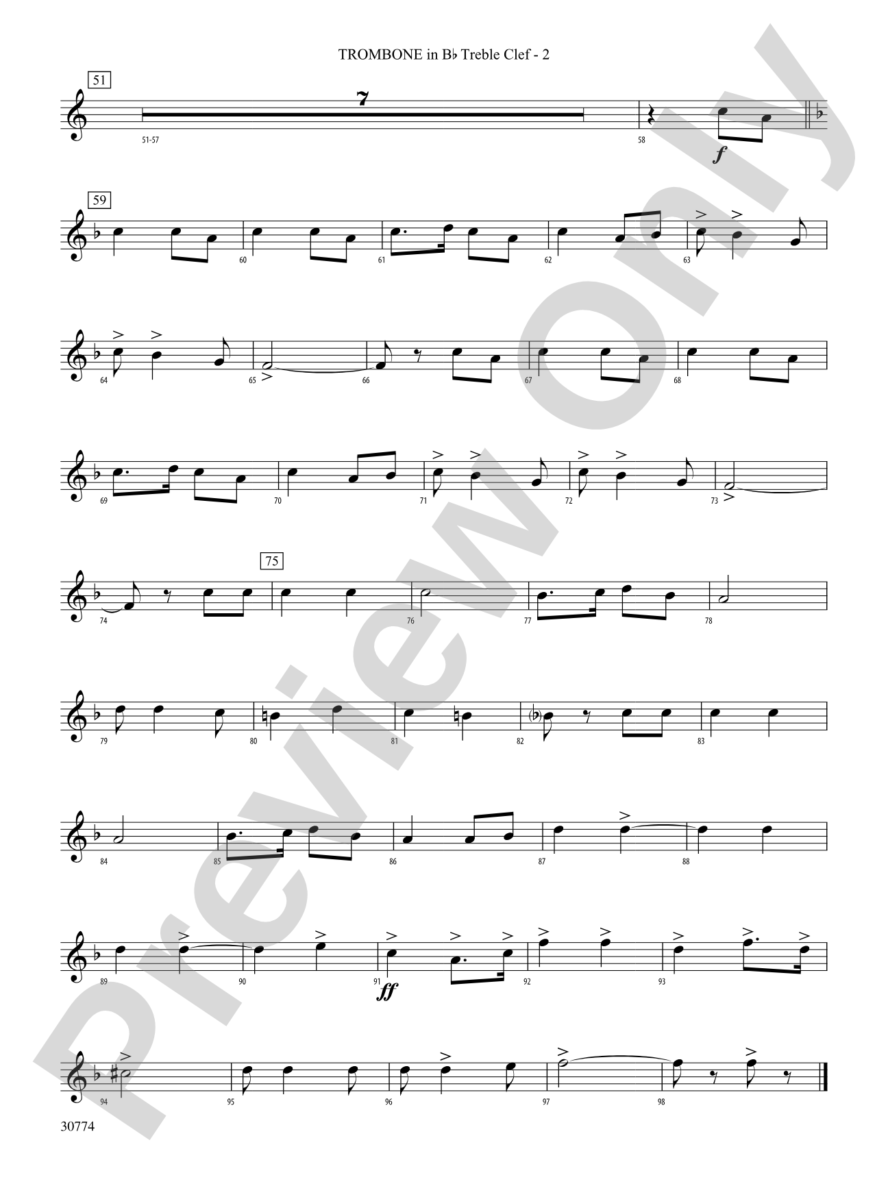 The Army Goes Rolling Along: (wp) 1st B-flat Trombone T.C.