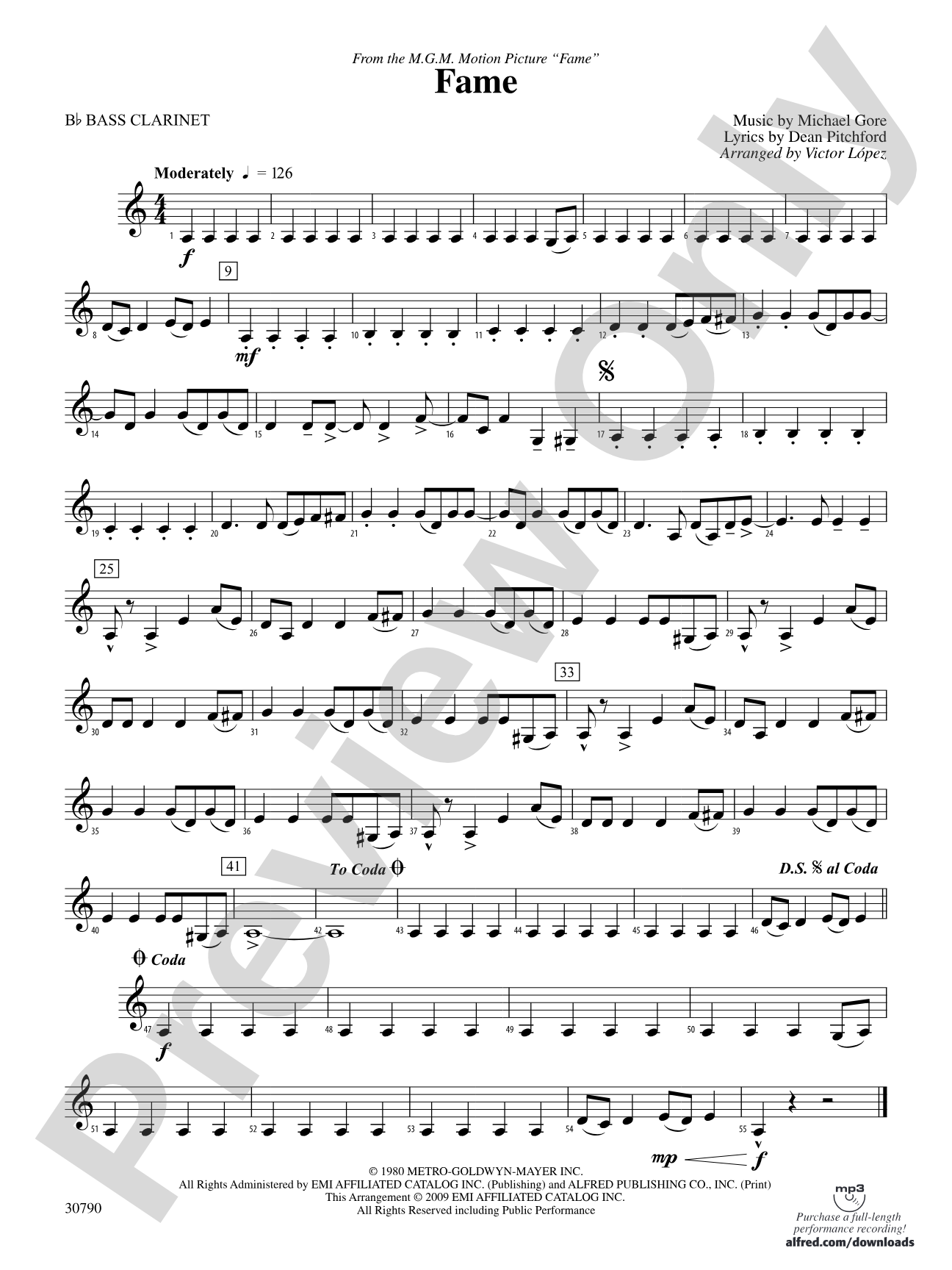 Fame (from the motion picture Fame): B-flat Bass Clarinet