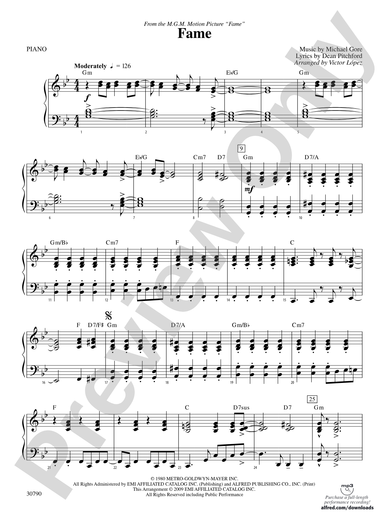Fame (from the motion picture Fame): Piano Accompaniment