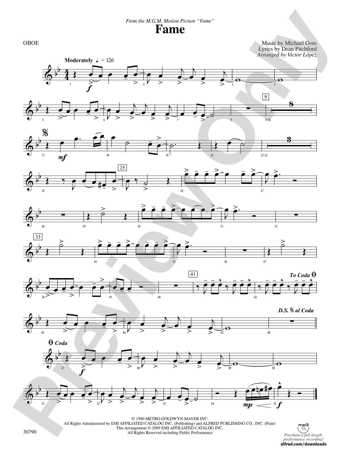 Fame (from the motion picture Fame): Oboe
