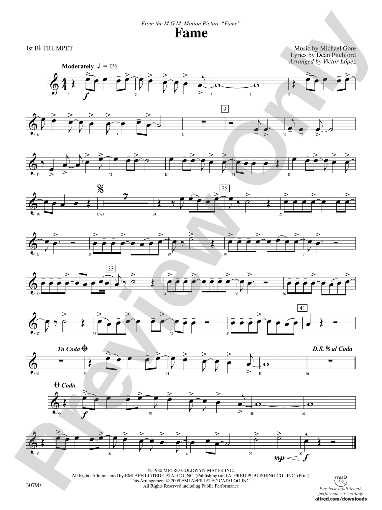 Fame (from the motion picture Fame): 1st B-flat Trumpet
