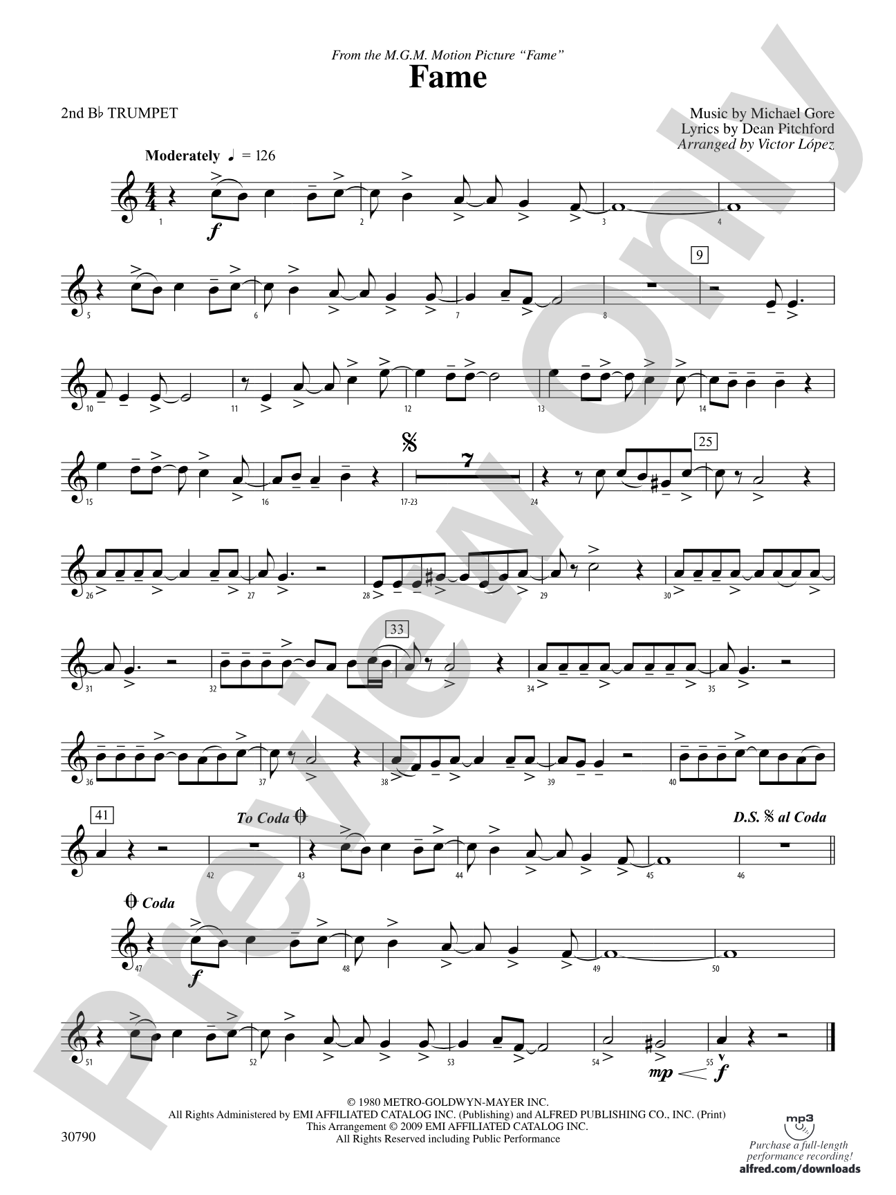 Fame (from the motion picture Fame): 2nd B-flat Trumpet