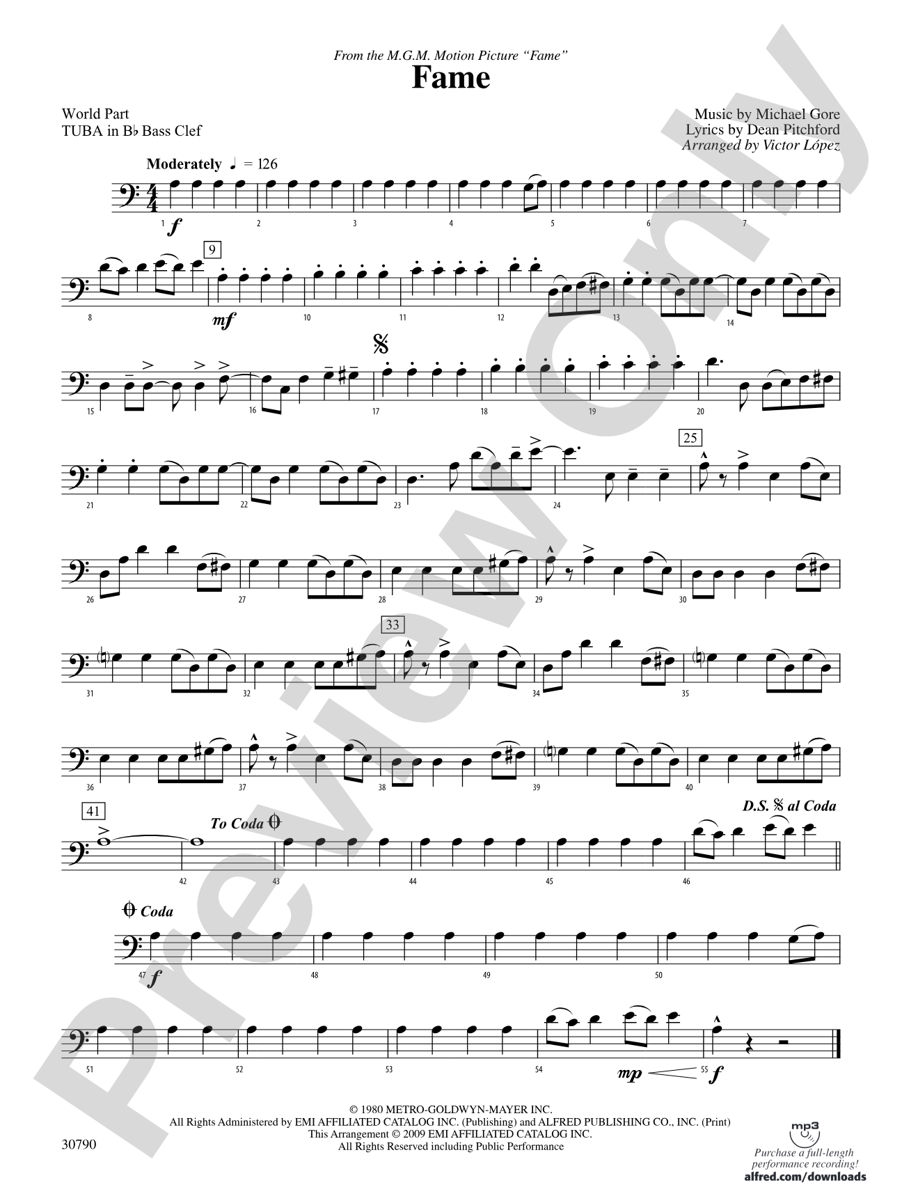 Fame (from the motion picture Fame): (wp) B-flat Tuba B.C.