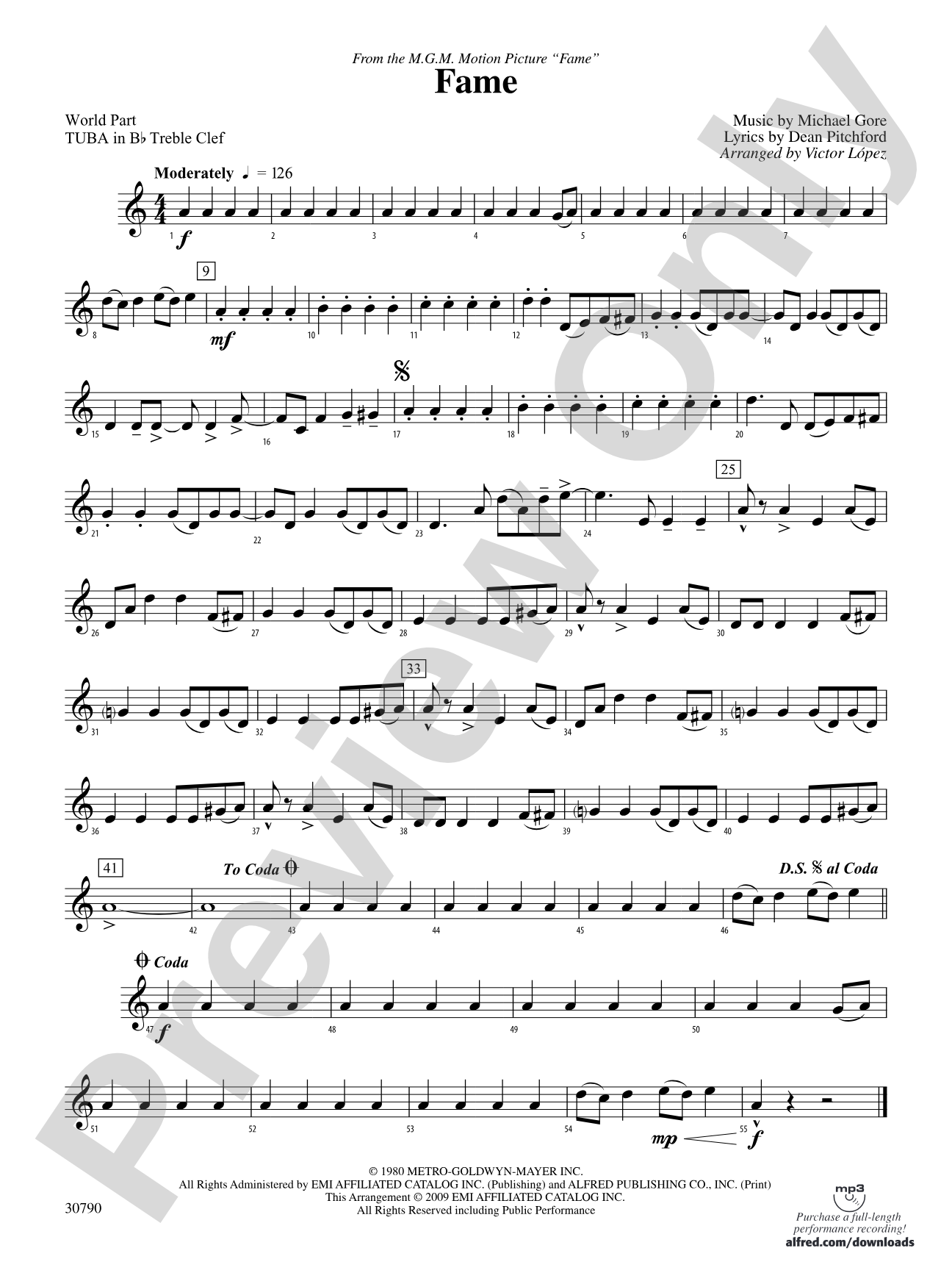 Fame (from the motion picture Fame): (wp) B-flat Tuba T.C.