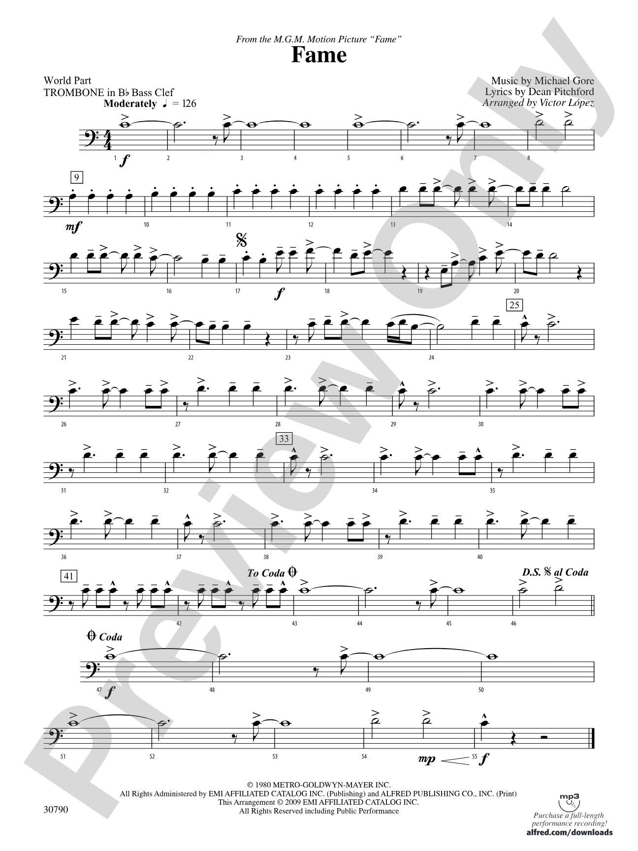 Fame (from the motion picture Fame): (wp) 1st B-flat Trombone B.C.