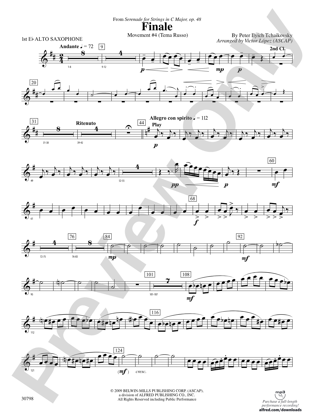 Finale (from Serenade for Strings in C Major, Op. 48, Movement #4 (Terma Russo)): E-flat Alto Saxophone