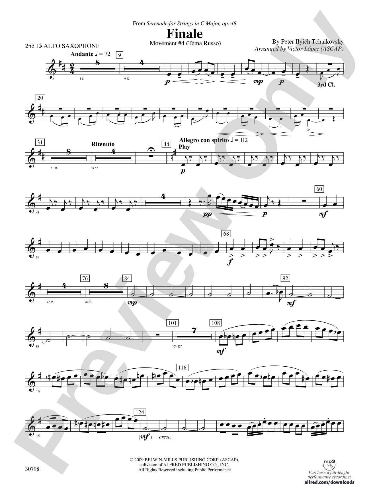 Finale (from Serenade for Strings in C Major, Op. 48, Movement #4 (Terma Russo)): 2nd E-flat Alto Saxophone