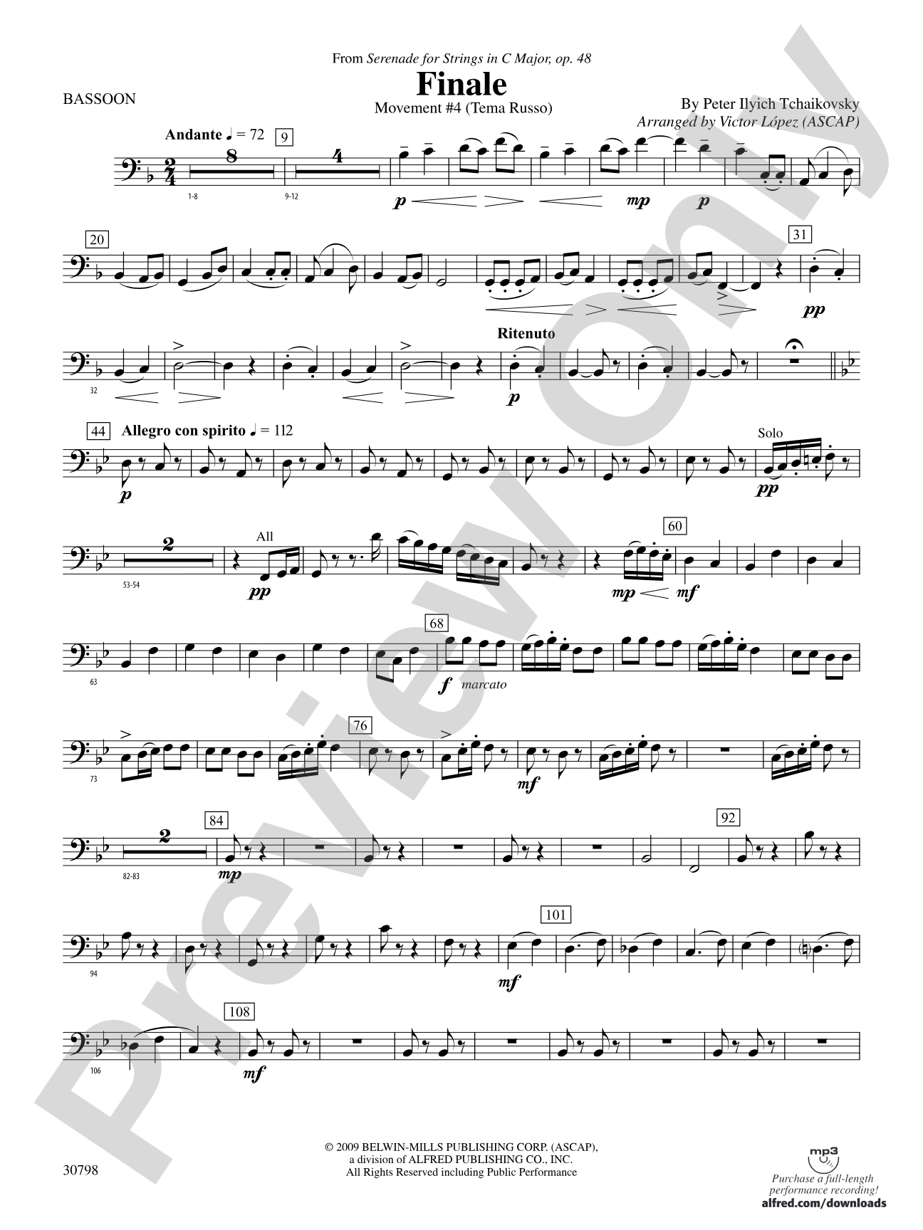 Finale (from Serenade for Strings in C Major, Op. 48, Movement #4 (Terma Russo)): Bassoon