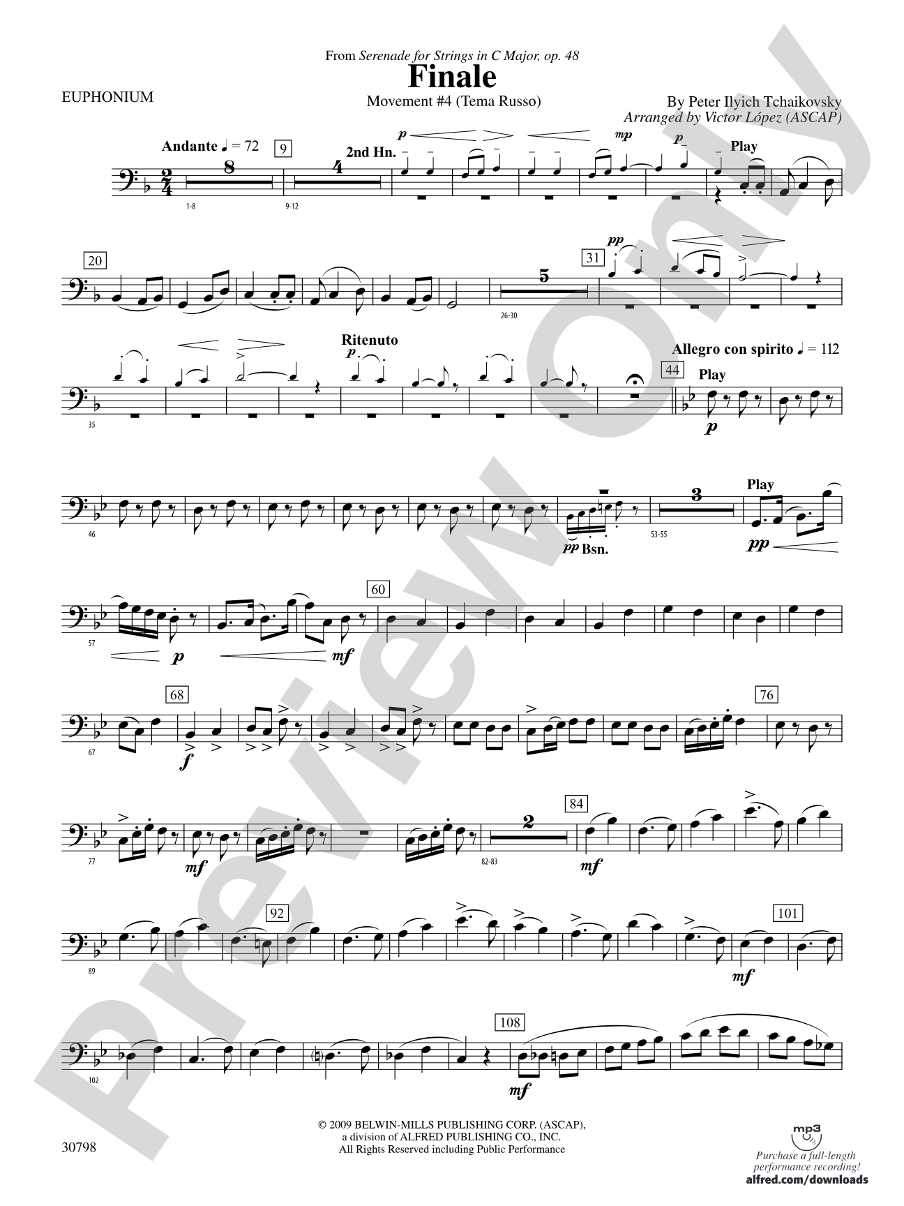 Finale (from Serenade for Strings in C Major, Op. 48, Movement #4 (Terma Russo)): Baritone B.C.