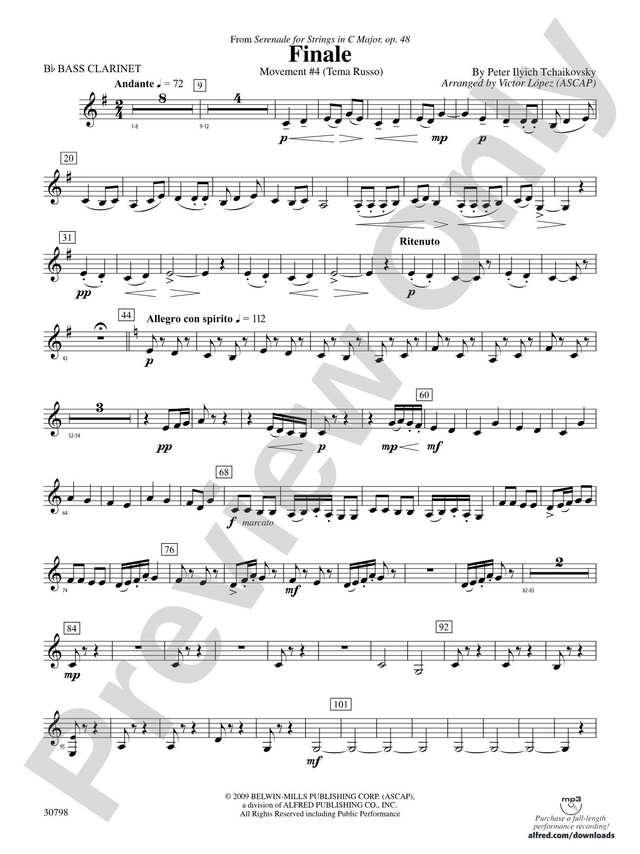 Finale (from Serenade for Strings in C Major, Op. 48, Movement #4 (Terma Russo)): B-flat Bass Clarinet