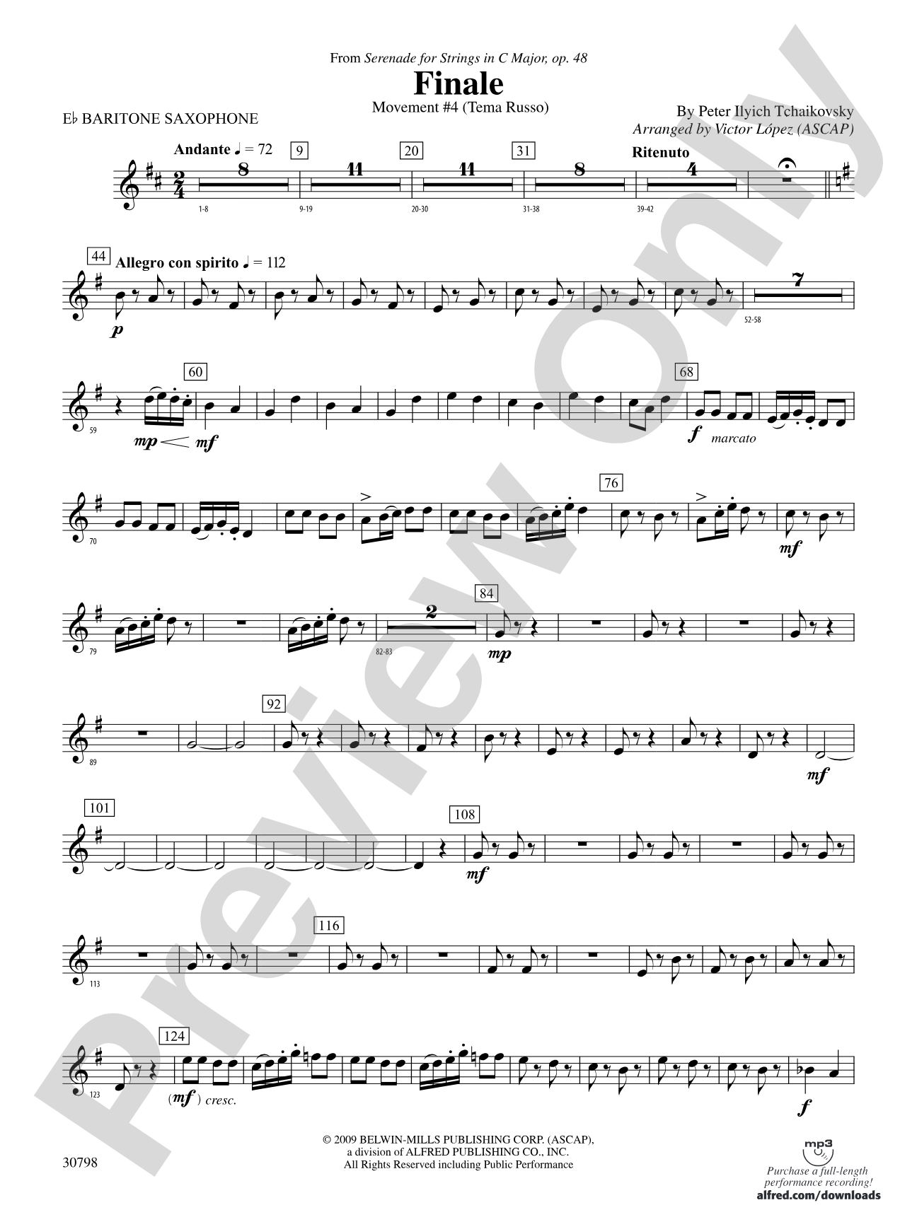 Finale (from Serenade for Strings in C Major, Op. 48, Movement #4 (Terma Russo)): E-flat Baritone Saxophone