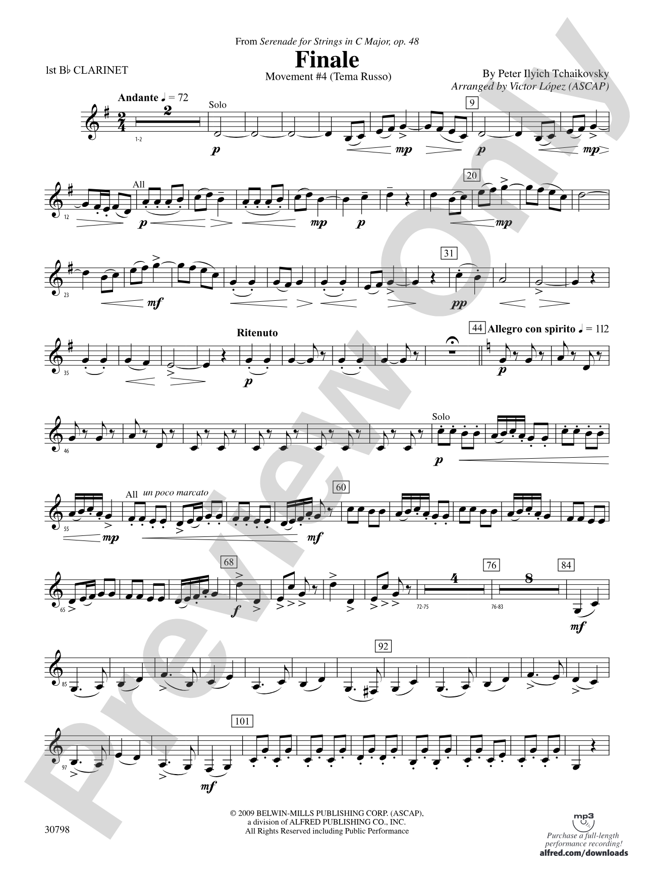 Finale (from Serenade for Strings in C Major, Op. 48, Movement #4 (Terma Russo)): 1st B-flat Clarinet