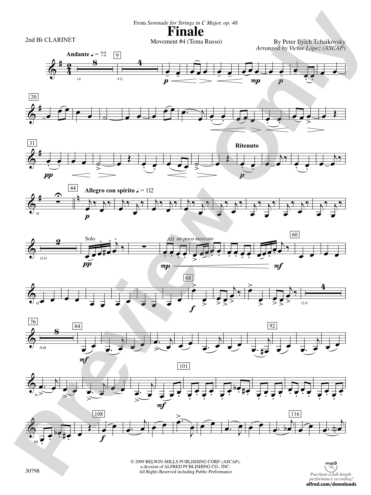 Finale (from Serenade for Strings in C Major, Op. 48, Movement #4 (Terma Russo)): 2nd B-flat Clarinet