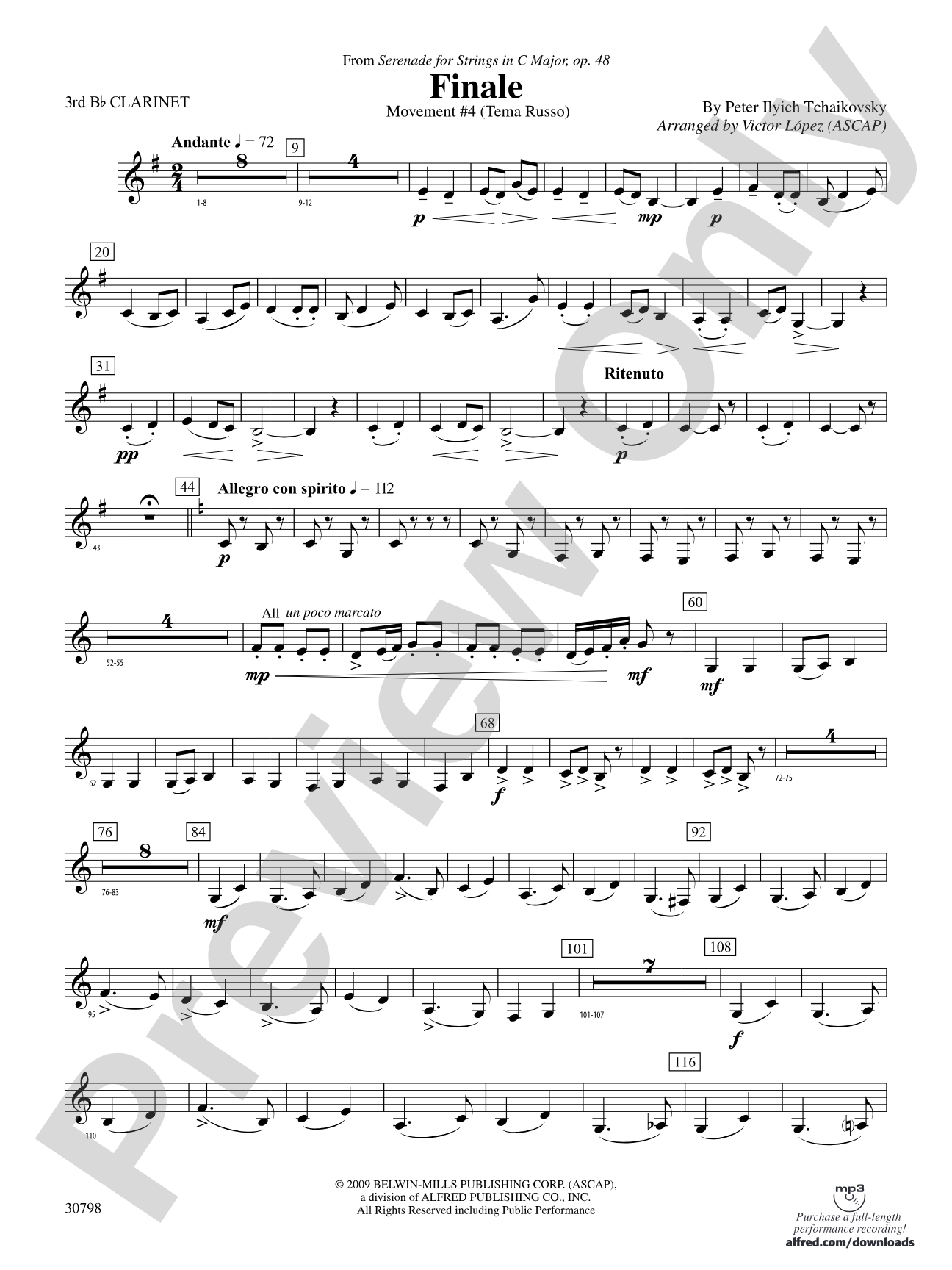 Finale (from Serenade for Strings in C Major, Op. 48, Movement #4 (Terma Russo)): 3rd B-flat Clarinet