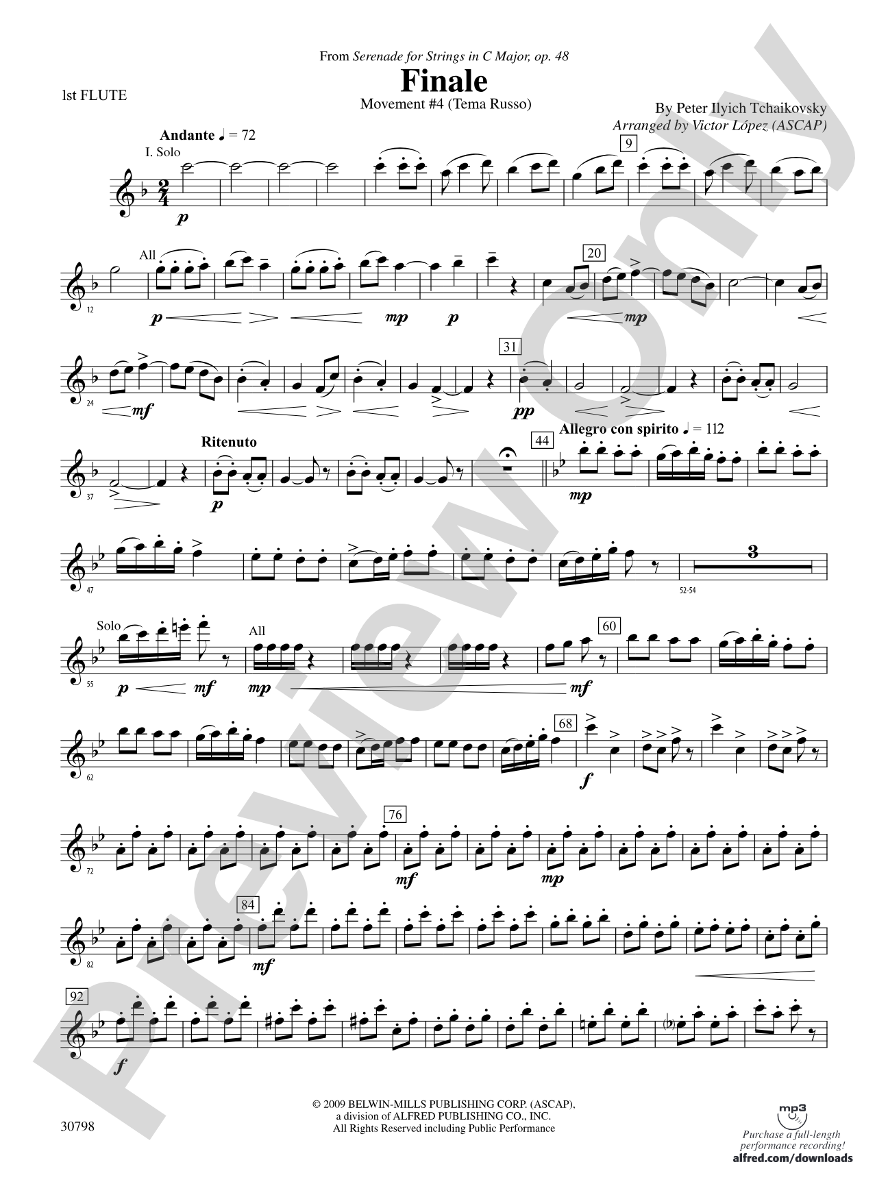 Finale (from Serenade for Strings in C Major, Op. 48, Movement #4 (Terma Russo)): Flute