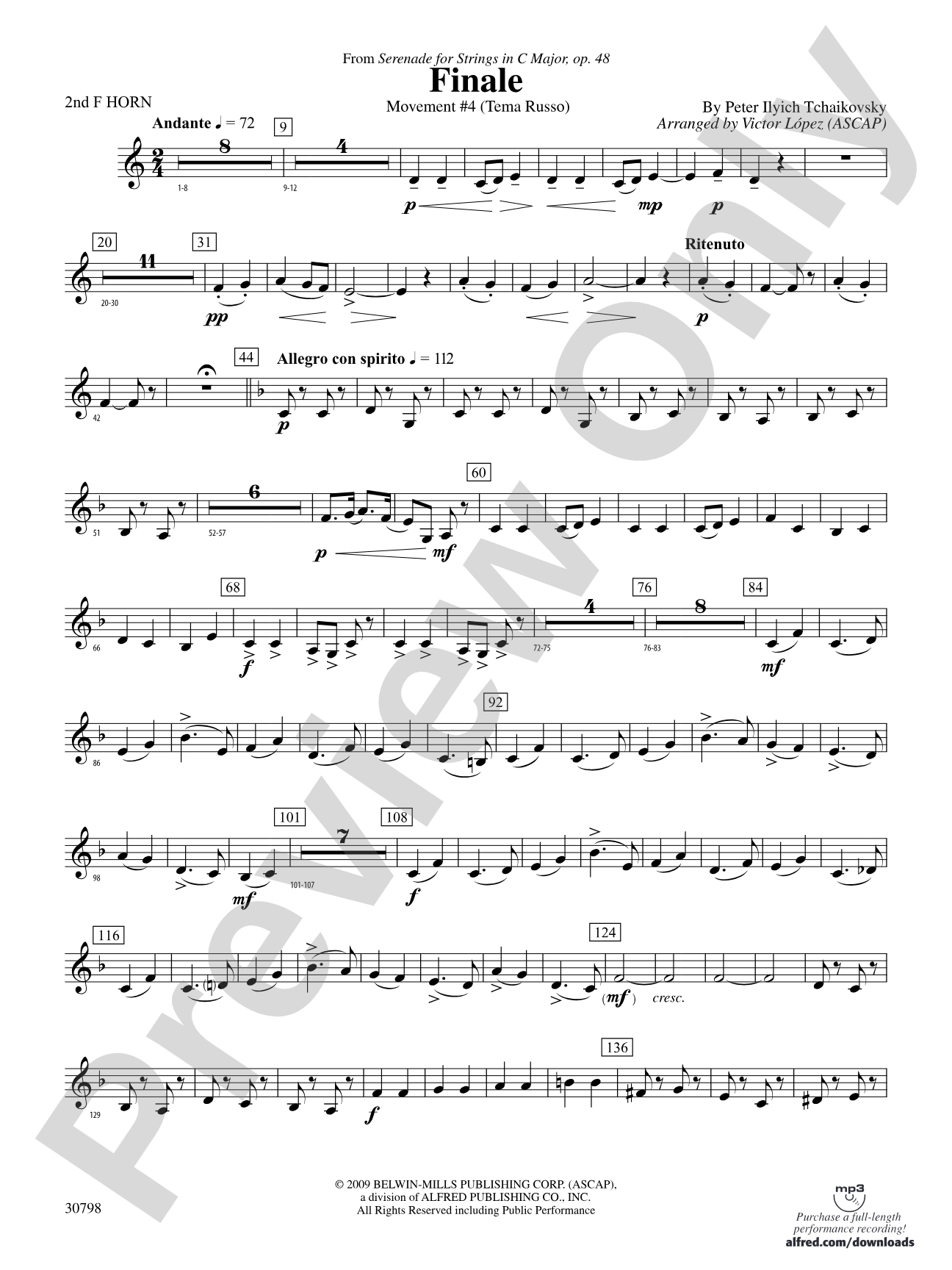 Finale (from Serenade for Strings in C Major, Op. 48, Movement #4 (Terma Russo)): 2nd F Horn