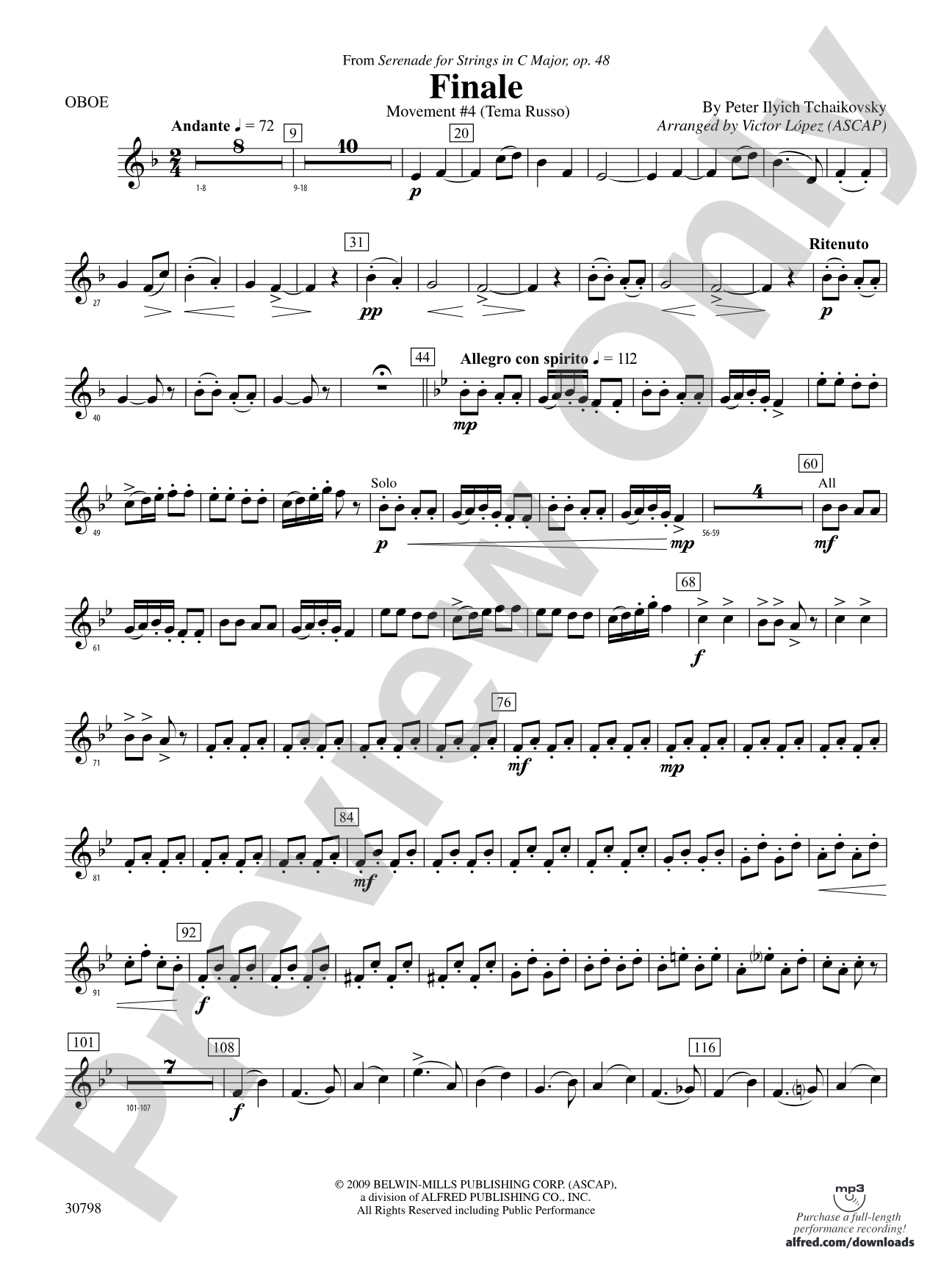 Finale (from Serenade for Strings in C Major, Op. 48, Movement #4 (Terma Russo)): Oboe