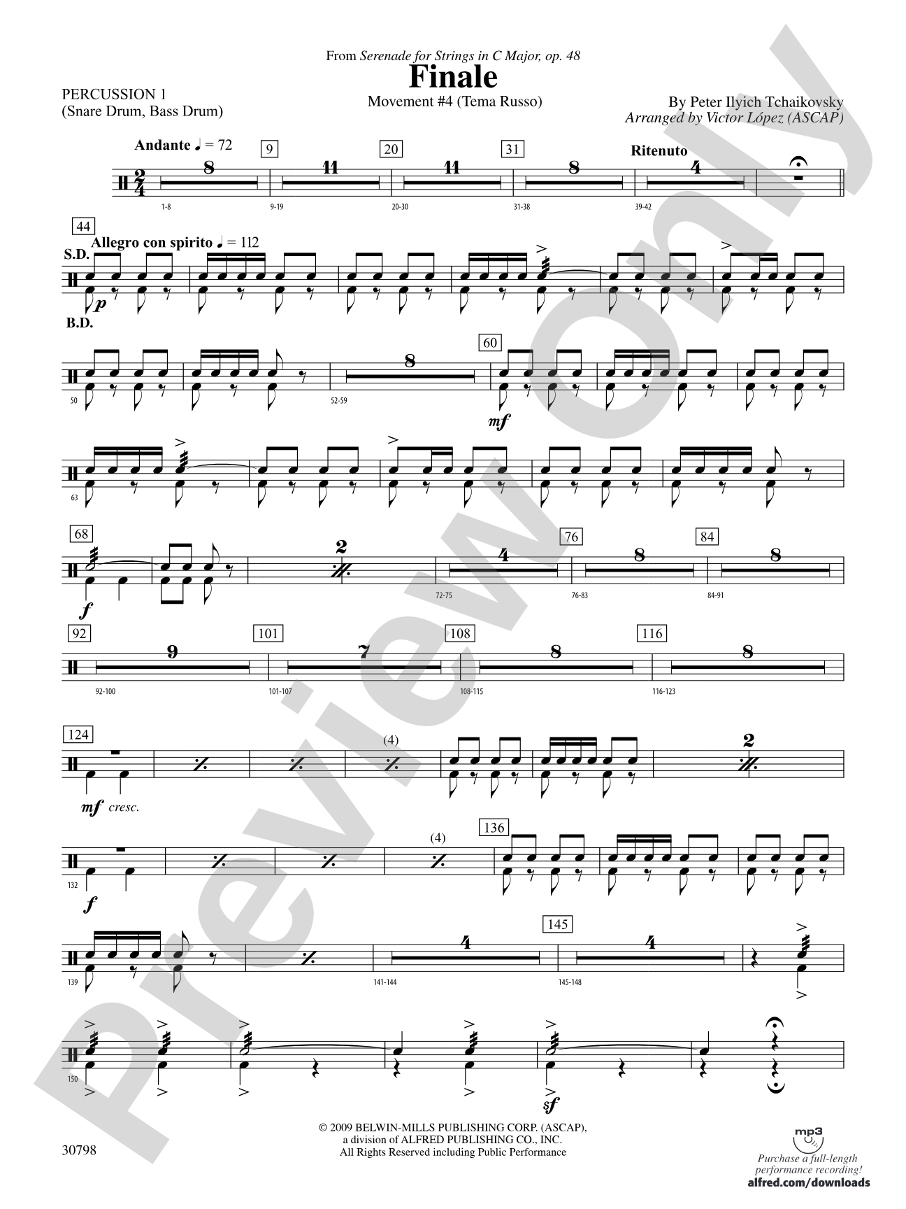 Finale (from Serenade for Strings in C Major, Op. 48, Movement #4 (Terma Russo)): 1st Percussion