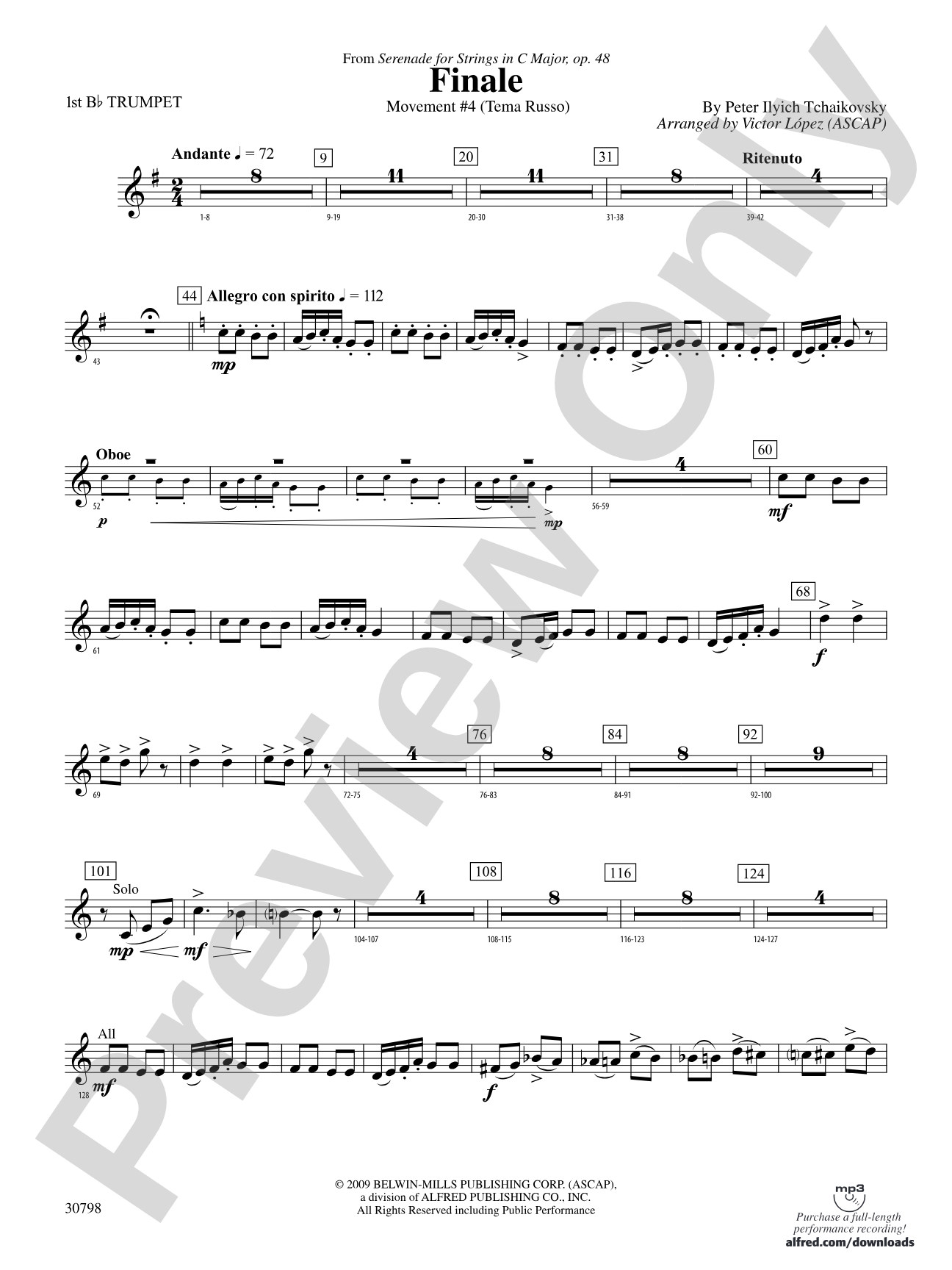 Finale (from Serenade for Strings in C Major, Op. 48, Movement #4 (Terma Russo)): 1st B-flat Trumpet