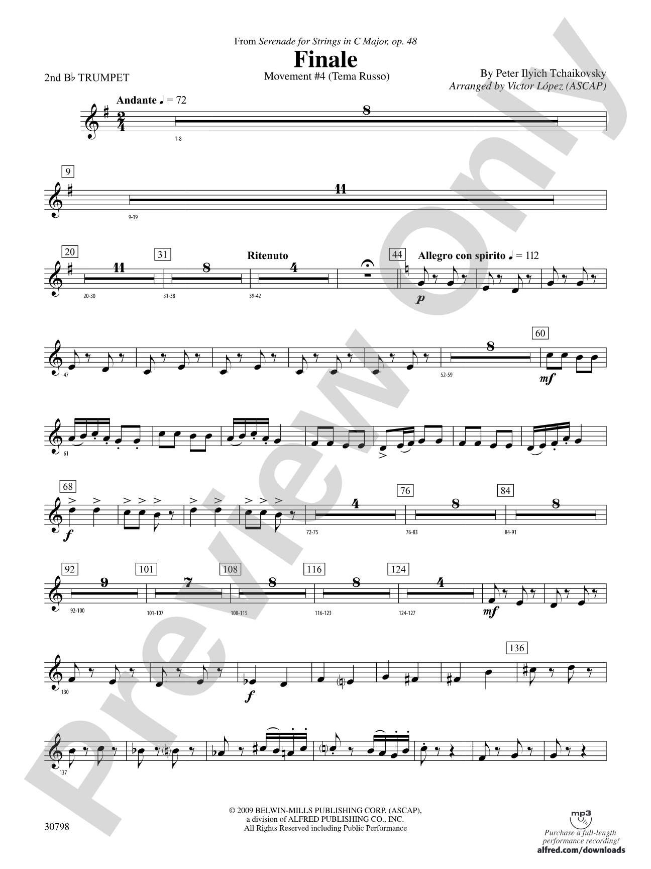 Finale (from Serenade for Strings in C Major, Op. 48, Movement #4 (Terma Russo)): 2nd B-flat Trumpet