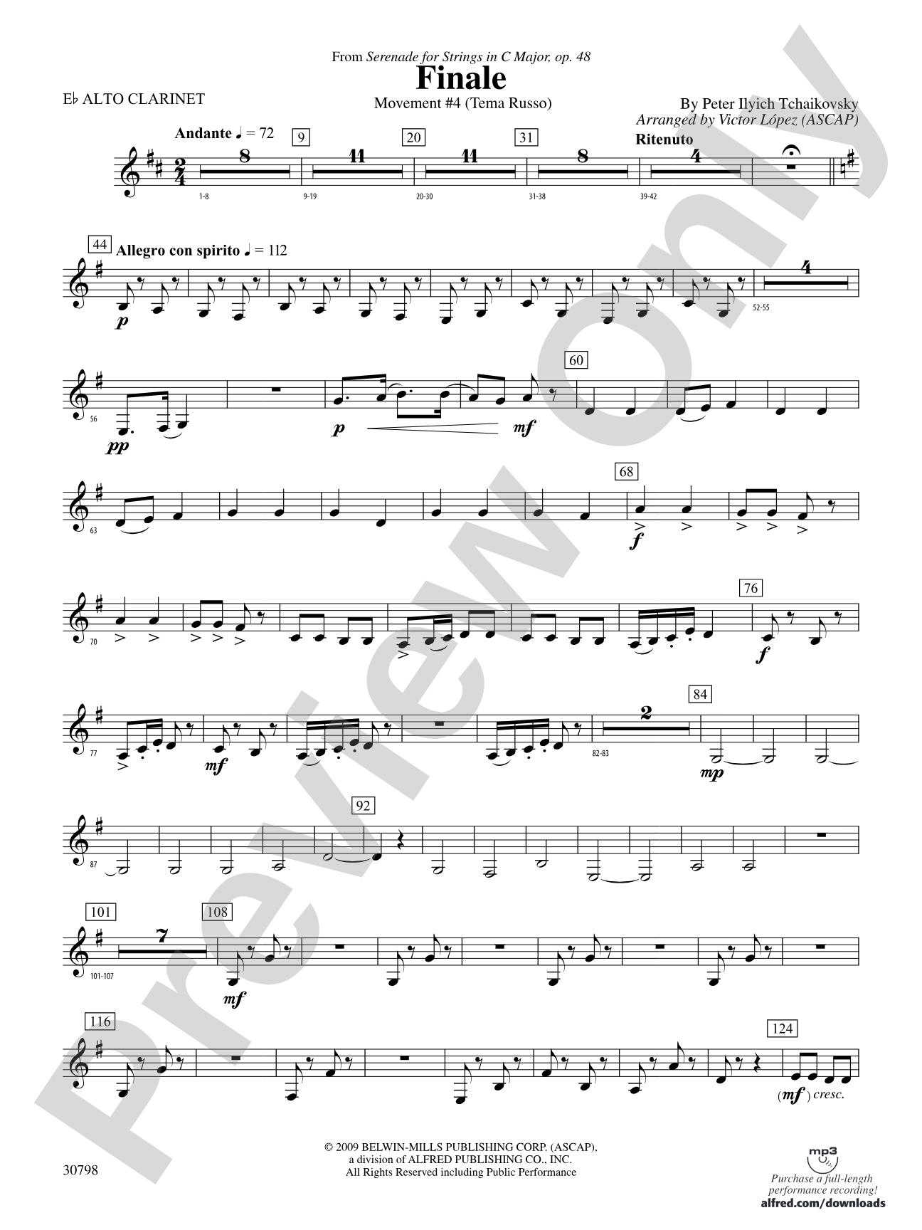 Finale (from Serenade for Strings in C Major, Op. 48, Movement #4 (Terma Russo)): (wp) E-flat Alto Clarinet