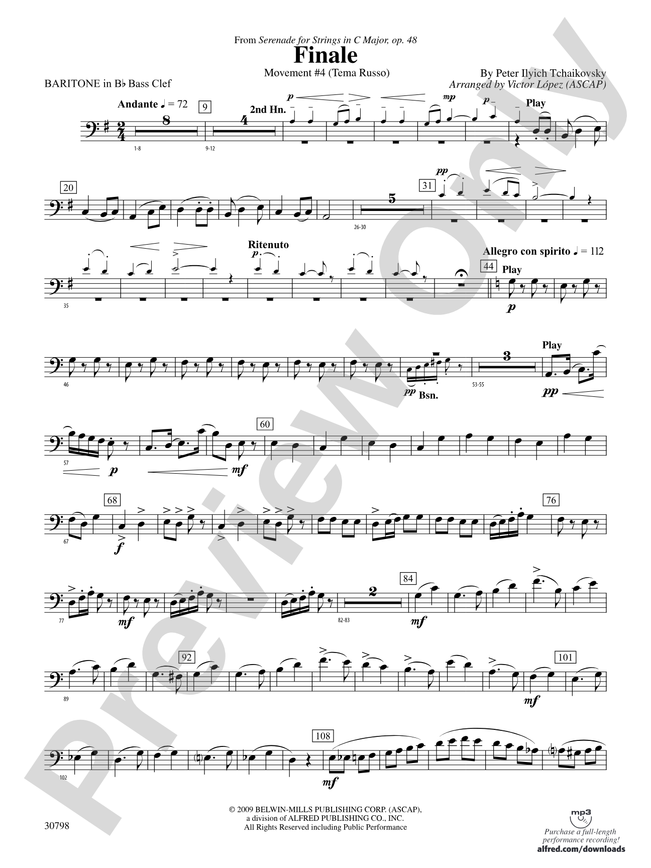 Finale (from Serenade for Strings in C Major, Op. 48, Movement #4 (Terma Russo)): (wp) B-flat Baritone B.C.