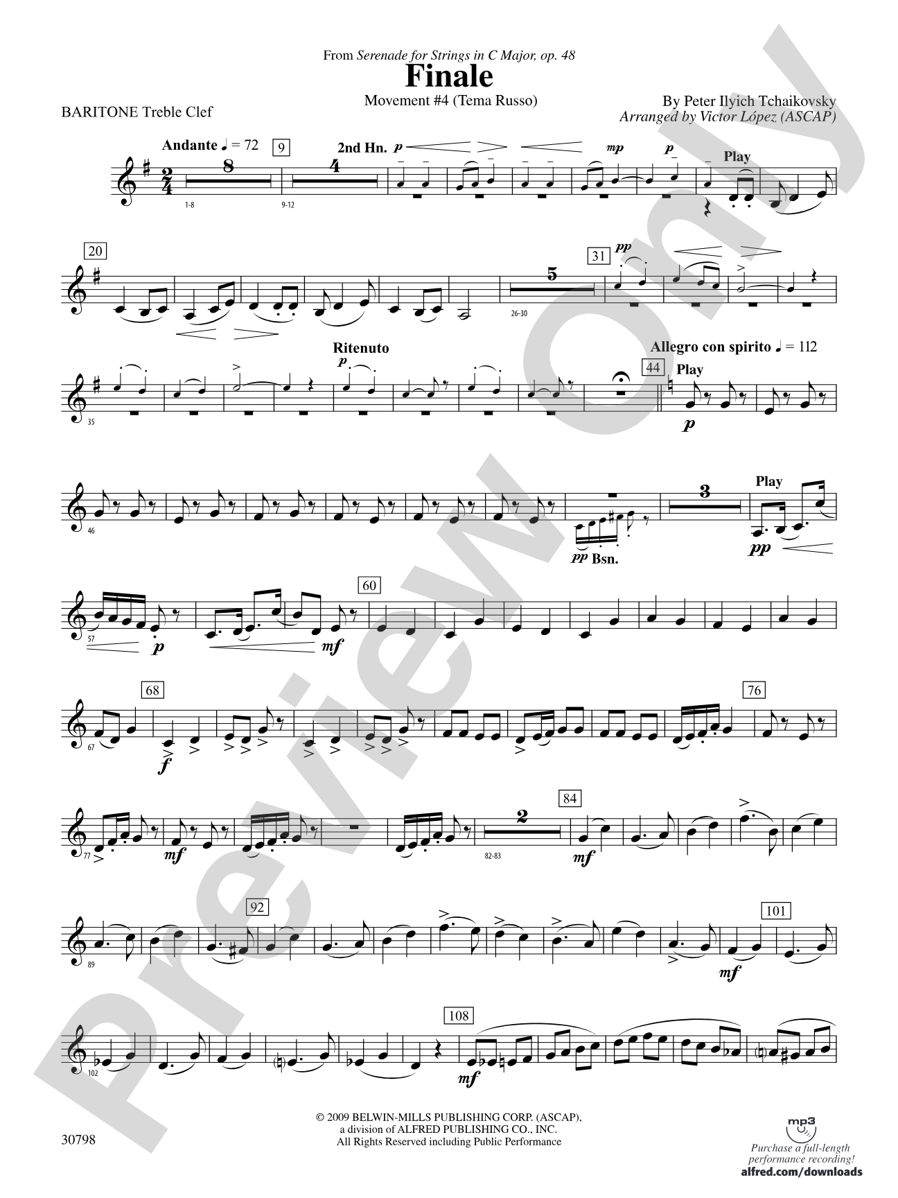 Finale (from Serenade for Strings in C Major, Op. 48, Movement #4 (Terma Russo)): (wp) Baritone T.C.