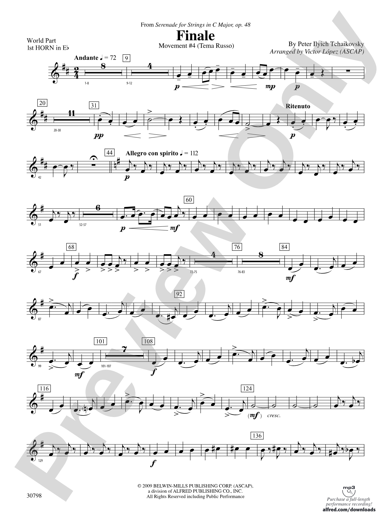 Finale (from Serenade for Strings in C Major, Op. 48, Movement #4 (Terma Russo)): (wp) 1st Horn in E-flat