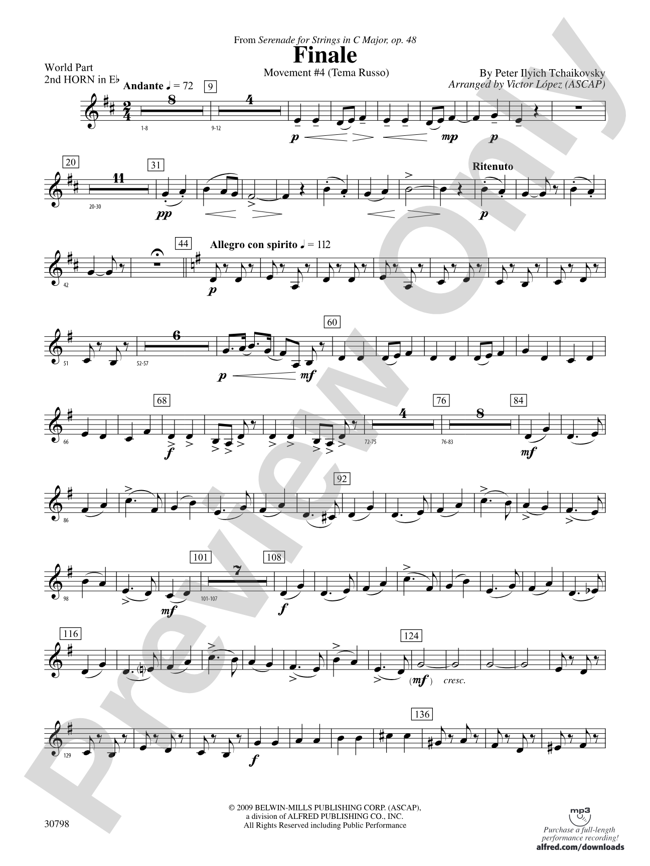 Finale (from Serenade for Strings in C Major, Op. 48, Movement #4 (Terma Russo)): (wp) 2nd Horn in E-flat