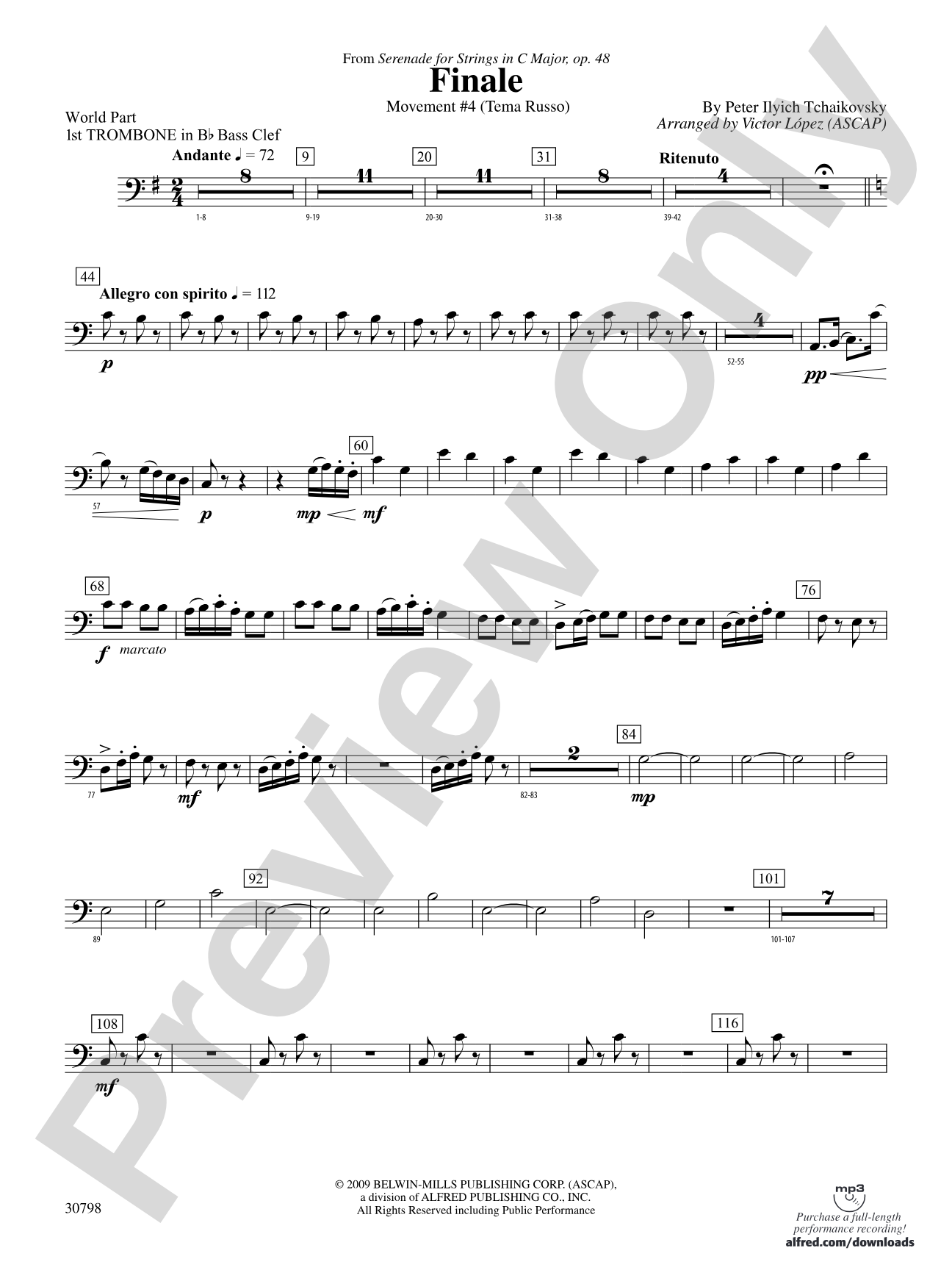 Finale (from Serenade for Strings in C Major, Op. 48, Movement #4 (Terma Russo)): (wp) 1st B-flat Trombone B.C.