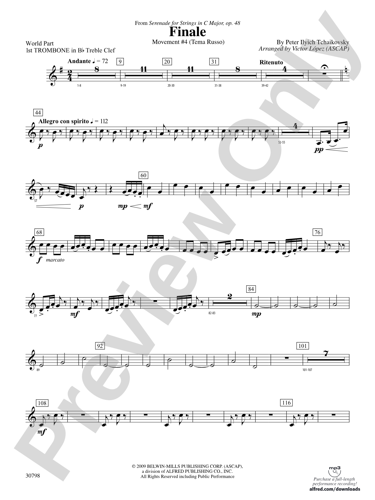 Finale (from Serenade for Strings in C Major, Op. 48, Movement #4 (Terma Russo)): (wp) 1st B-flat Trombone T.C.