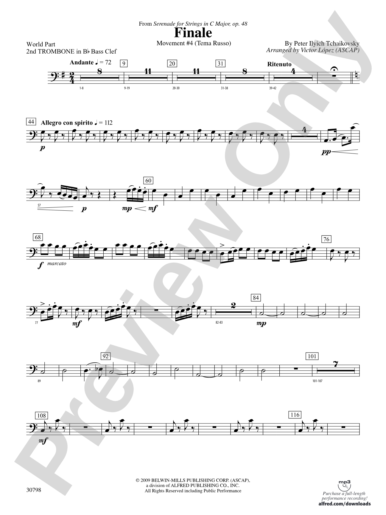 Finale (from Serenade for Strings in C Major, Op. 48, Movement #4 (Terma Russo)): (wp) 2nd B-flat Trombone B.C.