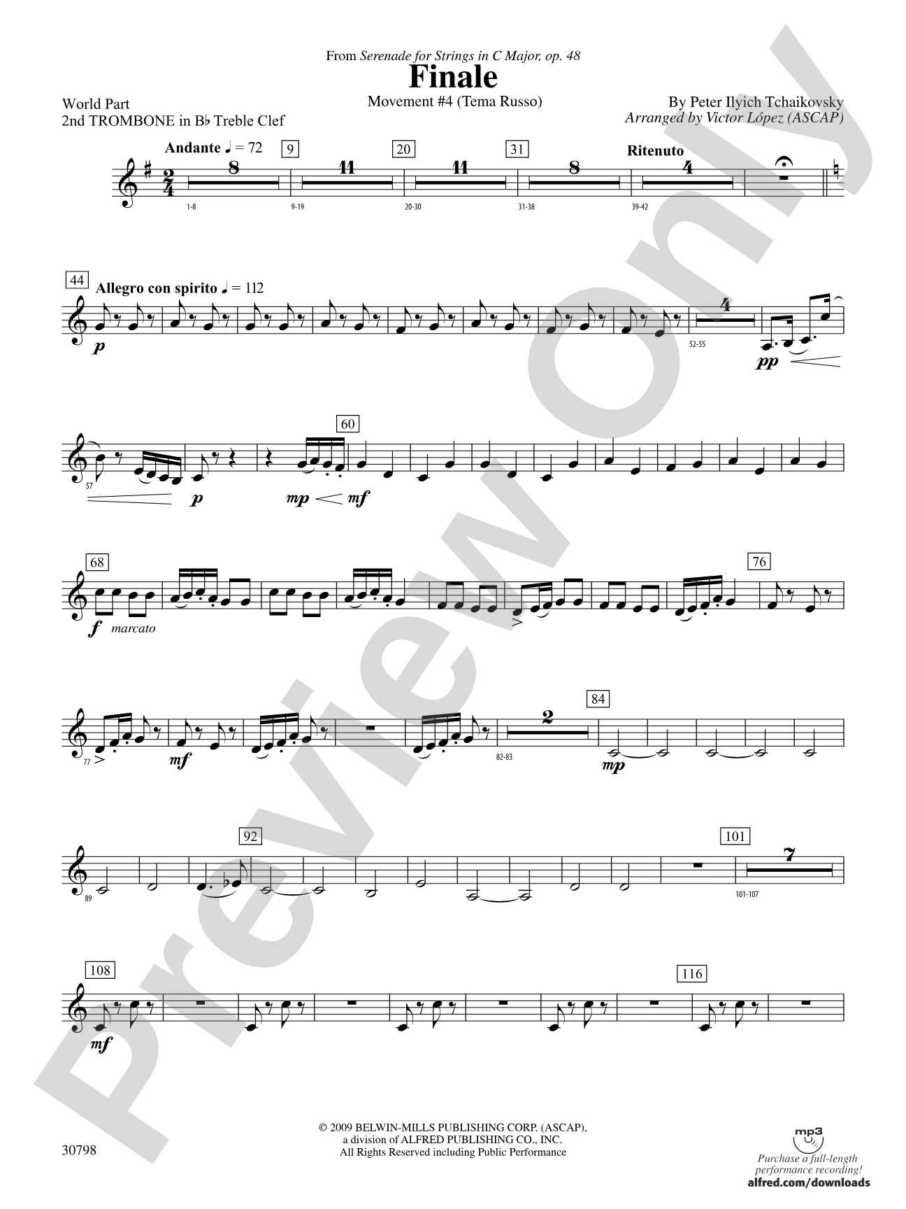 Finale (from Serenade for Strings in C Major, Op. 48, Movement #4 (Terma Russo)): (wp) 2nd B-flat Trombone T.C.