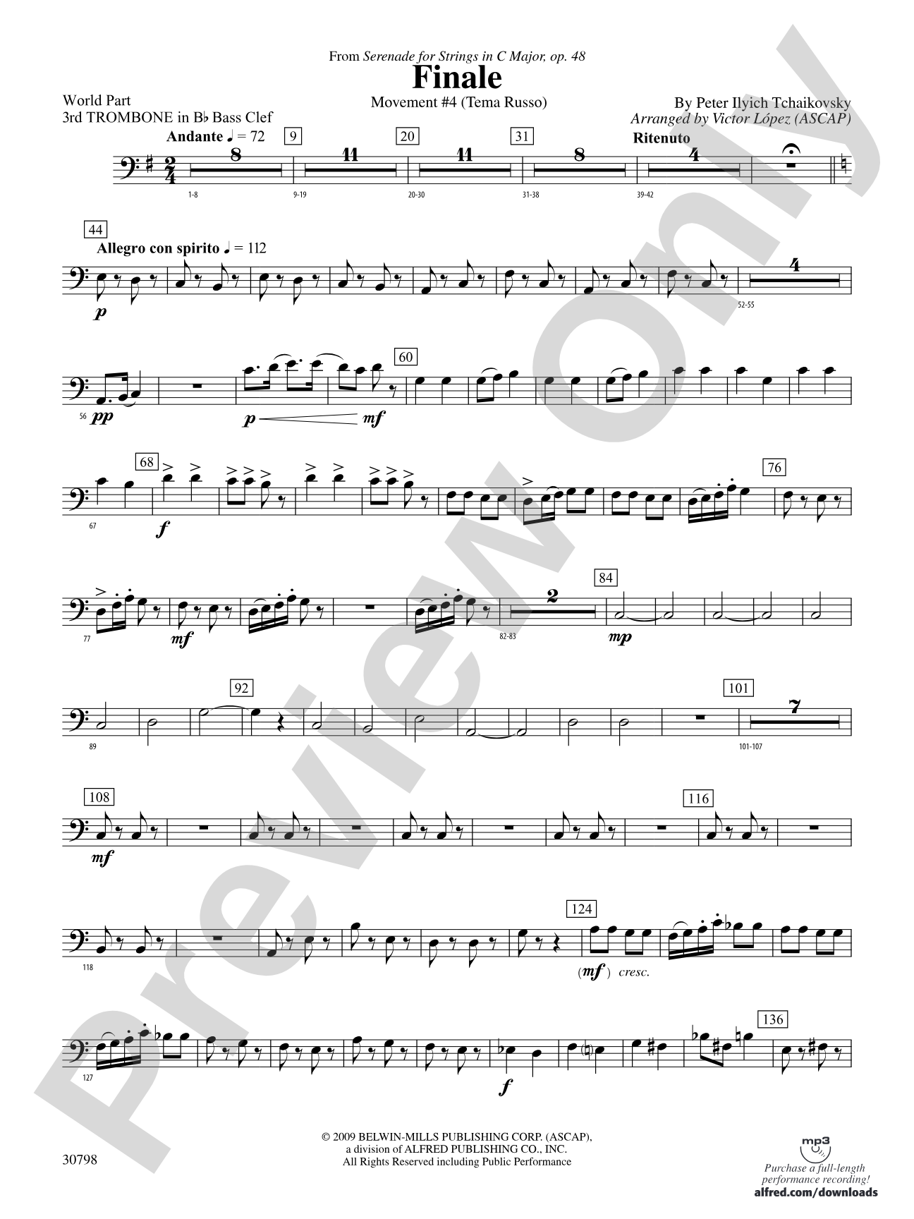 Finale (from Serenade for Strings in C Major, Op. 48, Movement #4 (Terma Russo)): (wp) 3rd B-flat Trombone B.C.