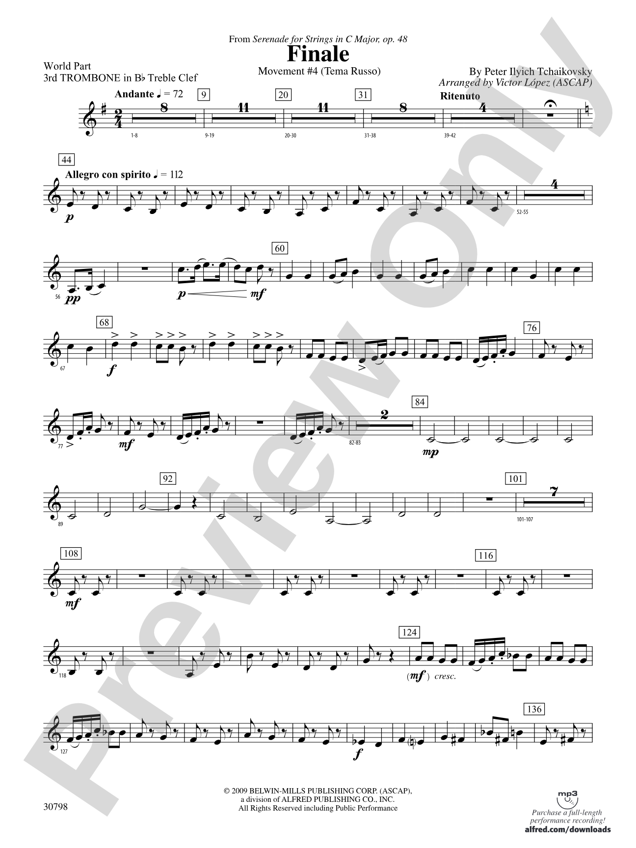 Finale (from Serenade for Strings in C Major, Op. 48, Movement #4 (Terma Russo)): (wp) 3rd B-flat Trombone T.C.