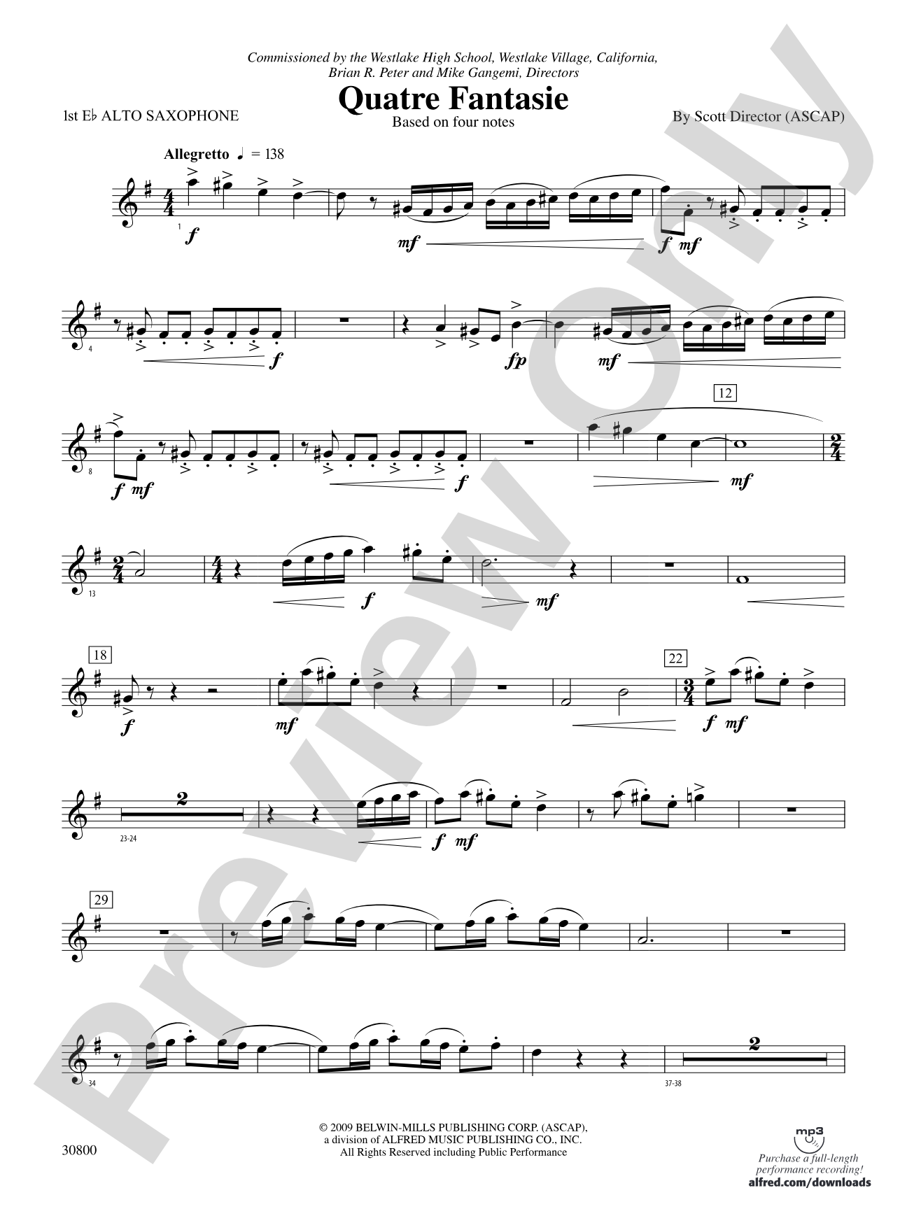 Quatre Fantasie: E-flat Alto Saxophone